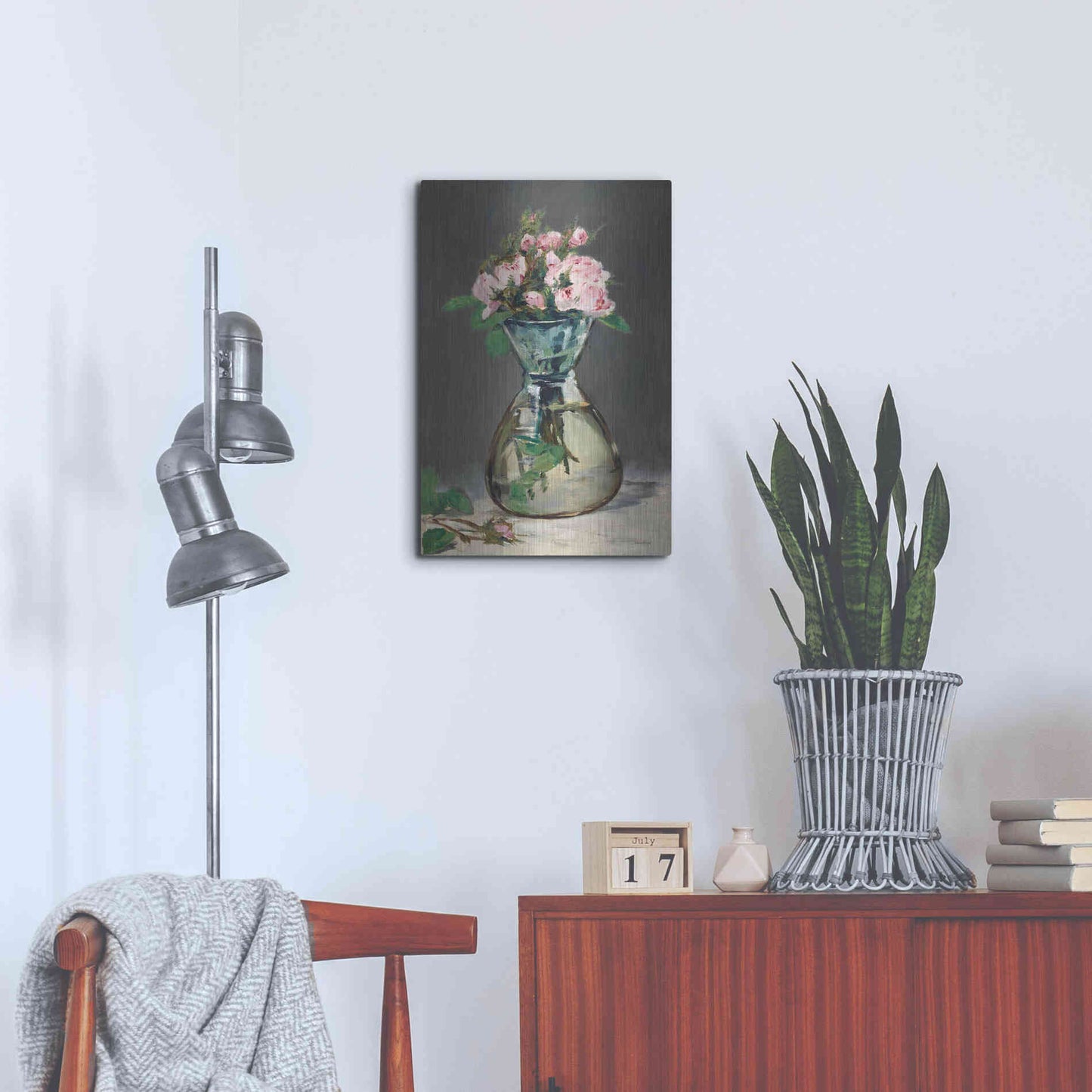 Luxe Metal Art 'Watercolor Pink Roses' by Lettered & Lined, Metal Wall Art,16x24