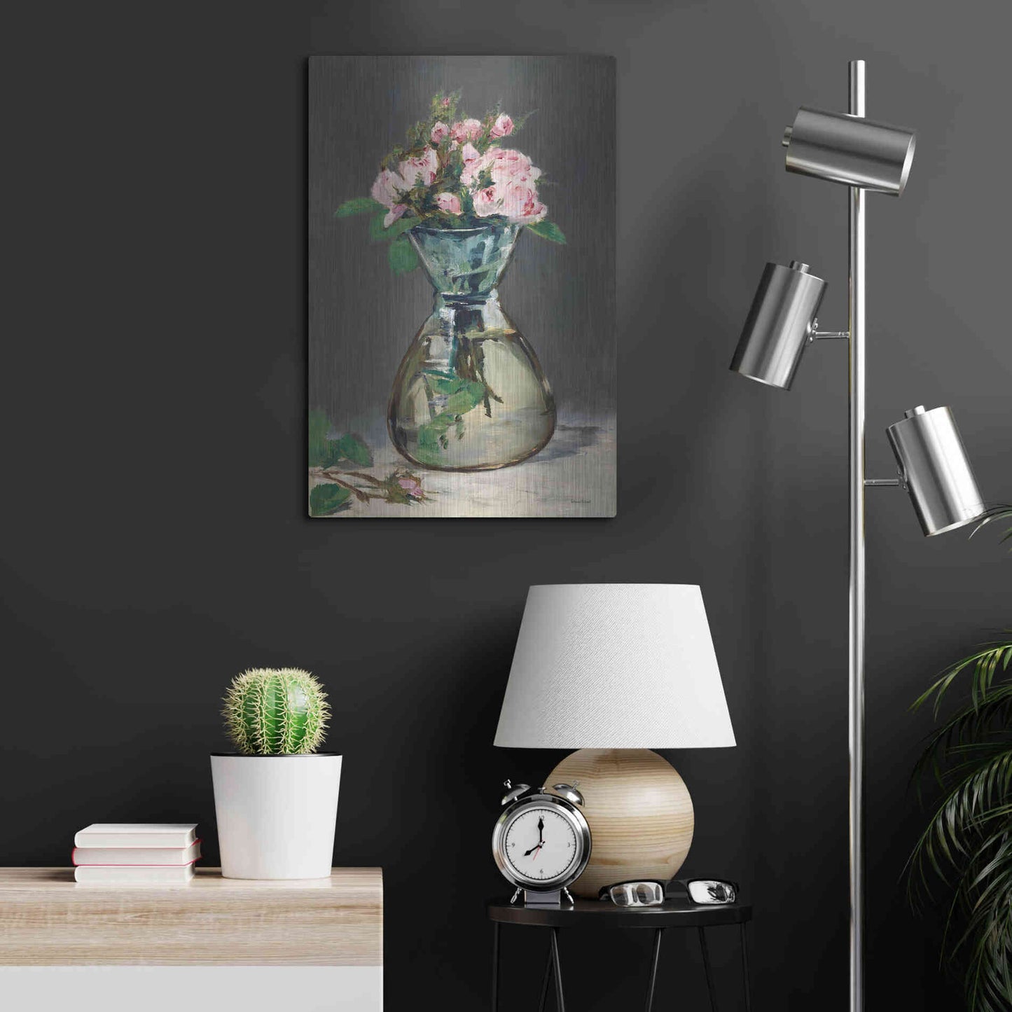 Luxe Metal Art 'Watercolor Pink Roses' by Lettered & Lined, Metal Wall Art,16x24