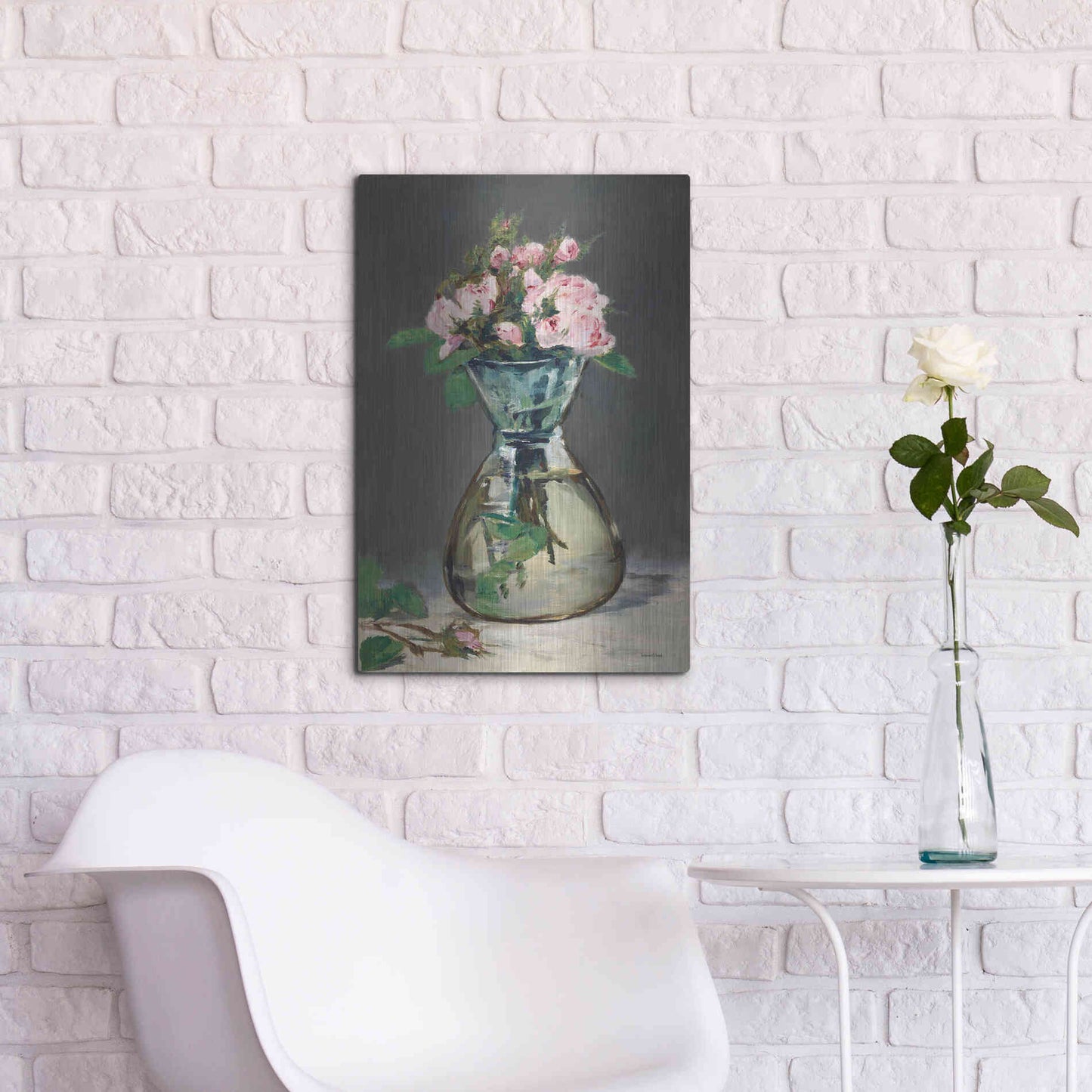 Luxe Metal Art 'Watercolor Pink Roses' by Lettered & Lined, Metal Wall Art,16x24
