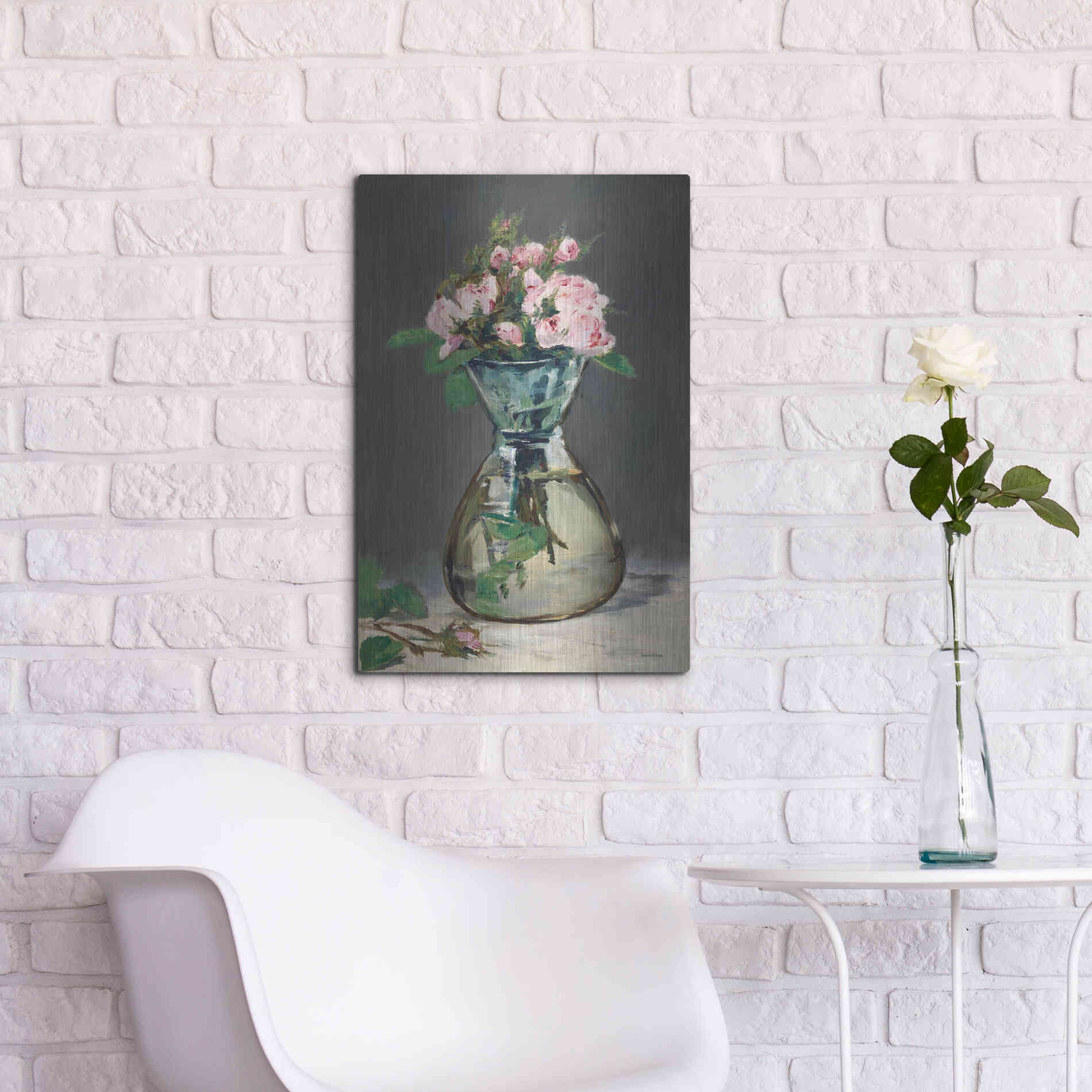 Luxe Metal Art 'Watercolor Pink Roses' by Lettered & Lined, Metal Wall Art,16x24
