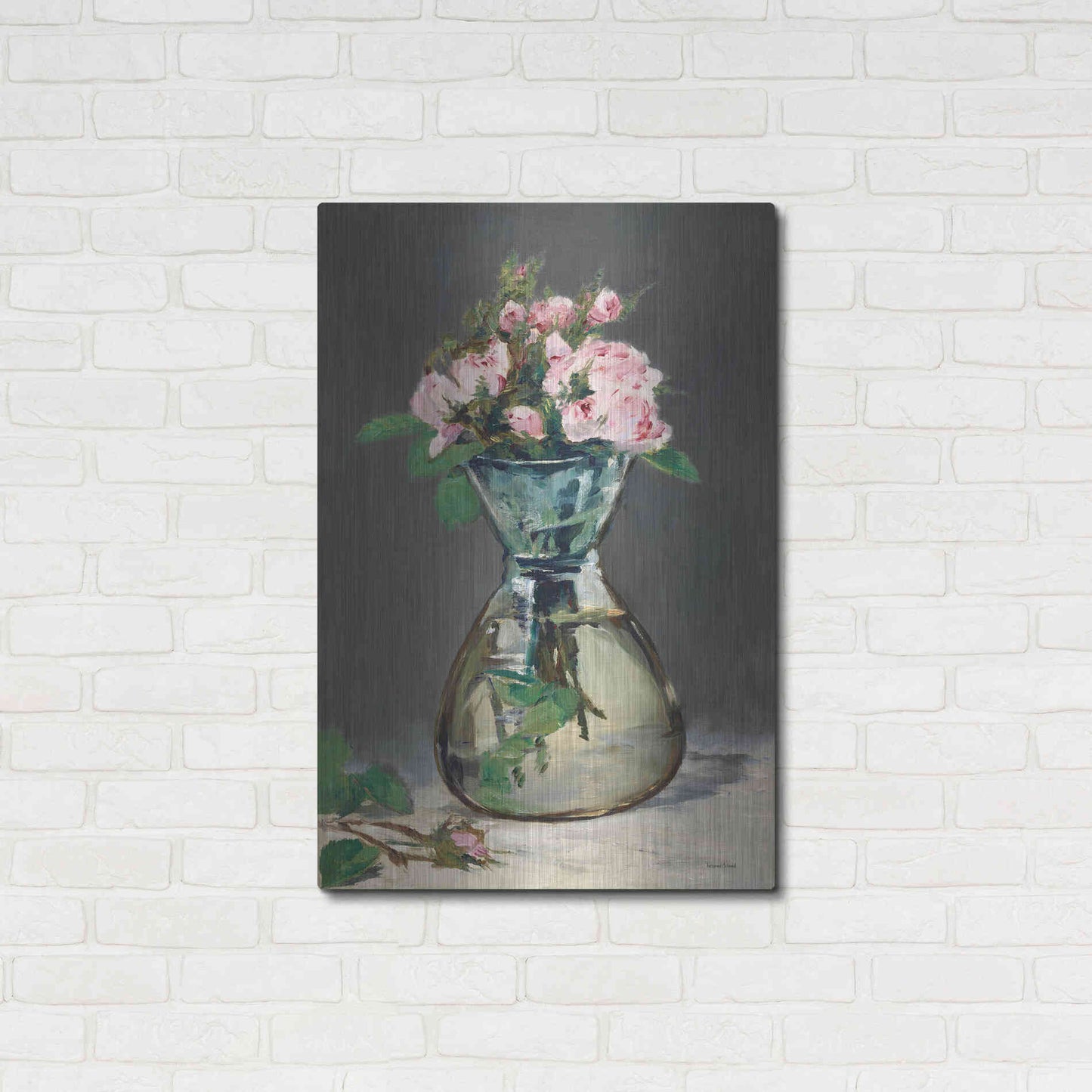 Luxe Metal Art 'Watercolor Pink Roses' by Lettered & Lined, Metal Wall Art,24x36