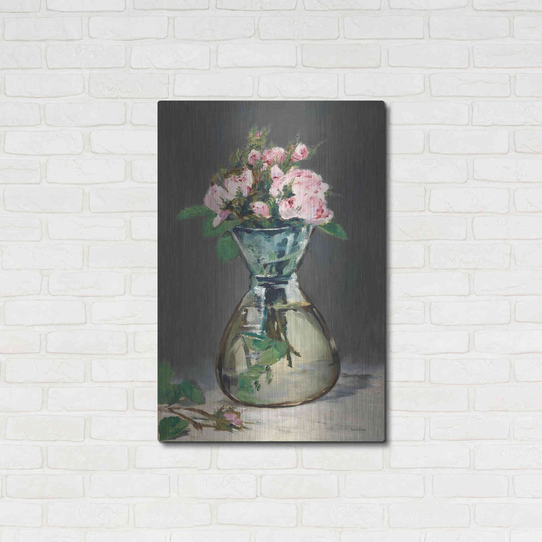 Luxe Metal Art 'Watercolor Pink Roses' by Lettered & Lined, Metal Wall Art,24x36