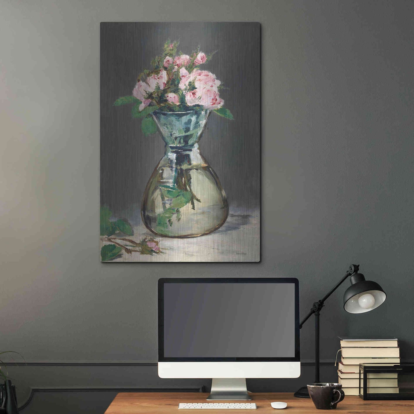 Luxe Metal Art 'Watercolor Pink Roses' by Lettered & Lined, Metal Wall Art,24x36
