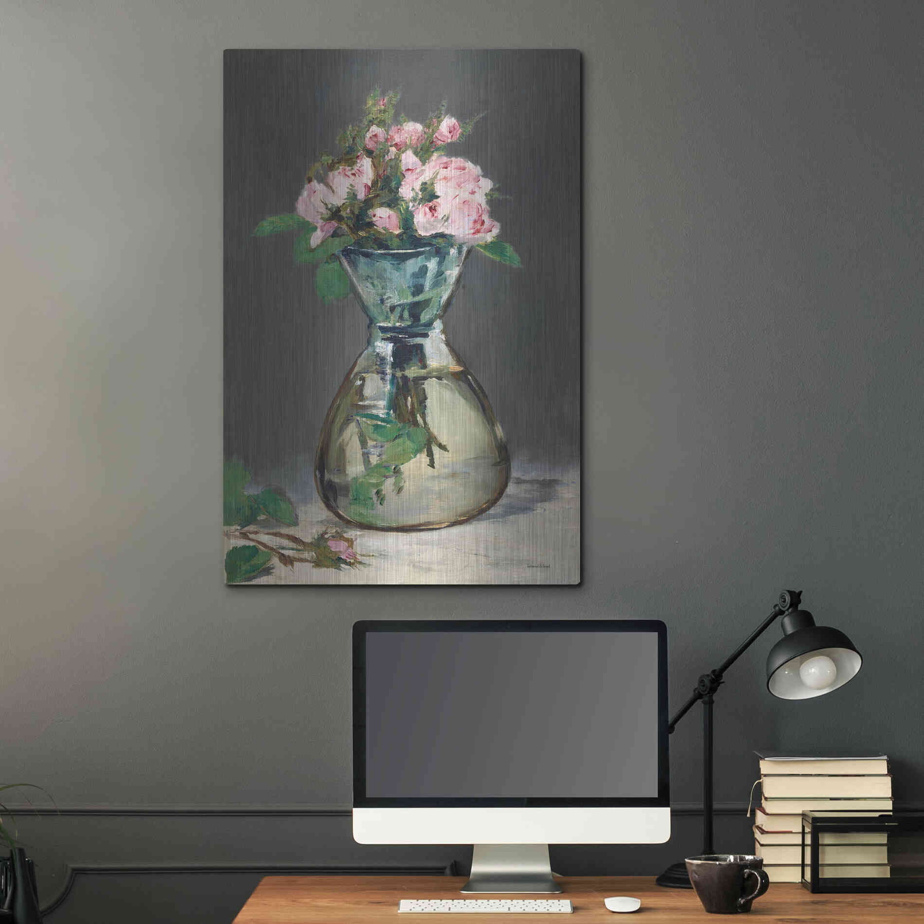 Luxe Metal Art 'Watercolor Pink Roses' by Lettered & Lined, Metal Wall Art,24x36