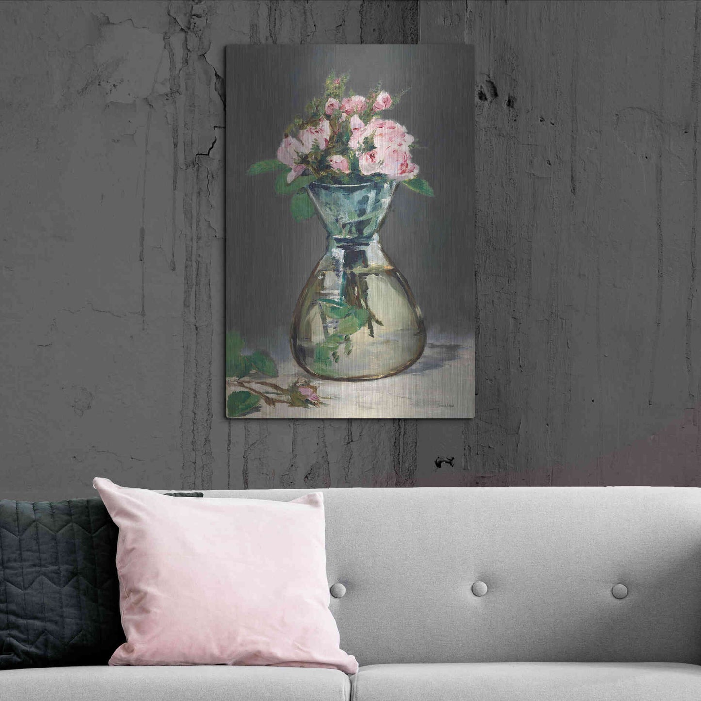 Luxe Metal Art 'Watercolor Pink Roses' by Lettered & Lined, Metal Wall Art,24x36