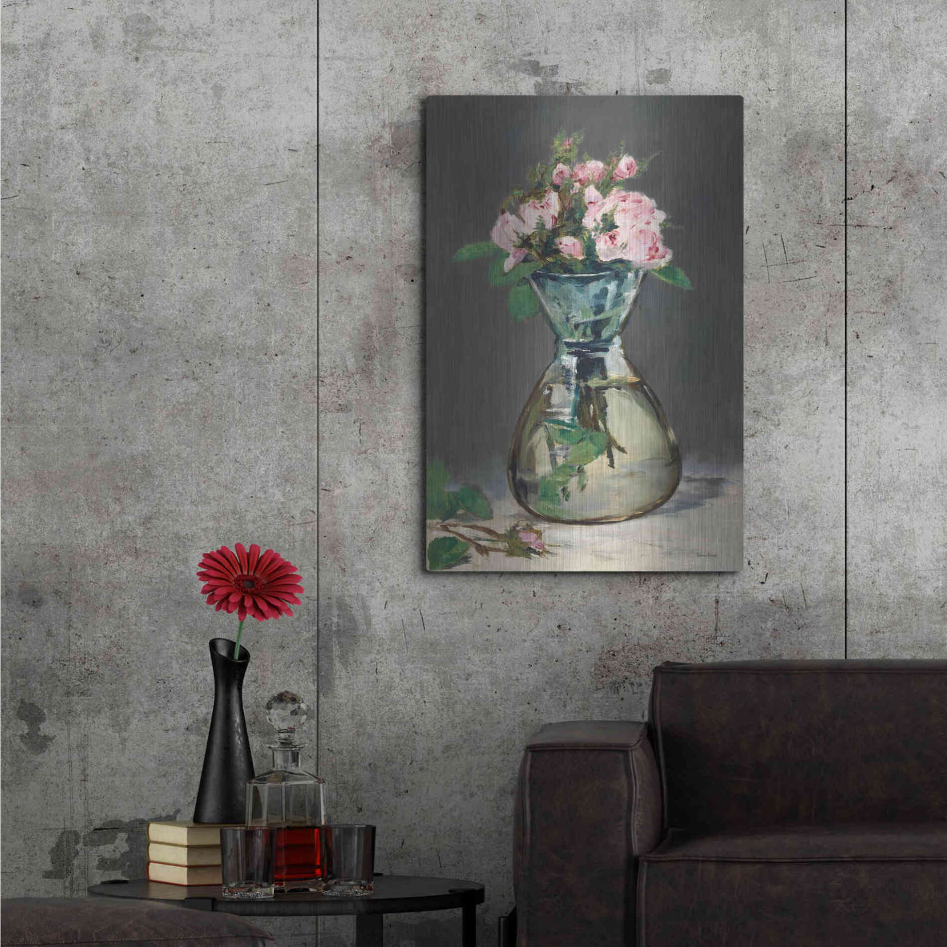 Luxe Metal Art 'Watercolor Pink Roses' by Lettered & Lined, Metal Wall Art,24x36
