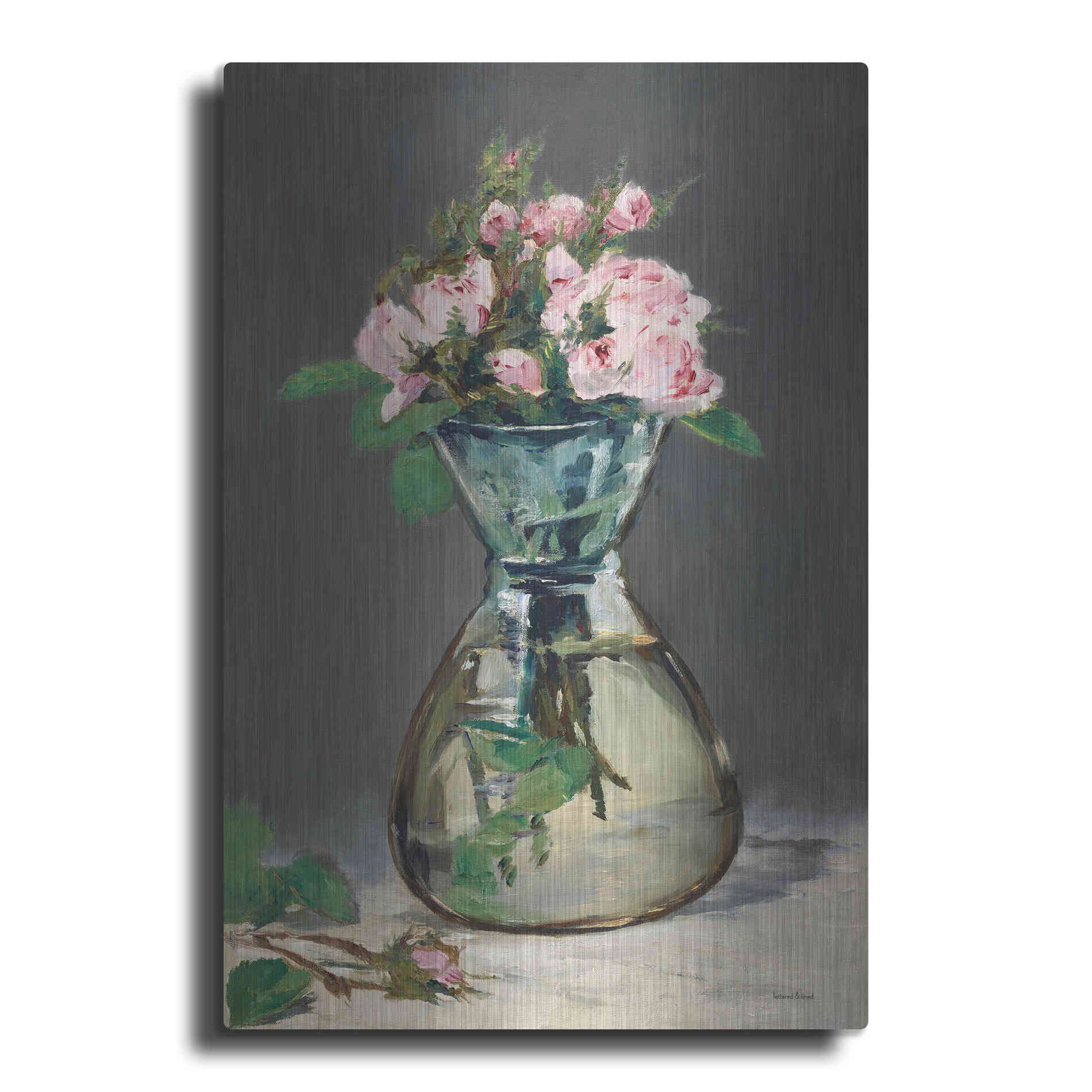 Luxe Metal Art 'Watercolor Pink Roses' by Lettered & Lined, Metal Wall Art