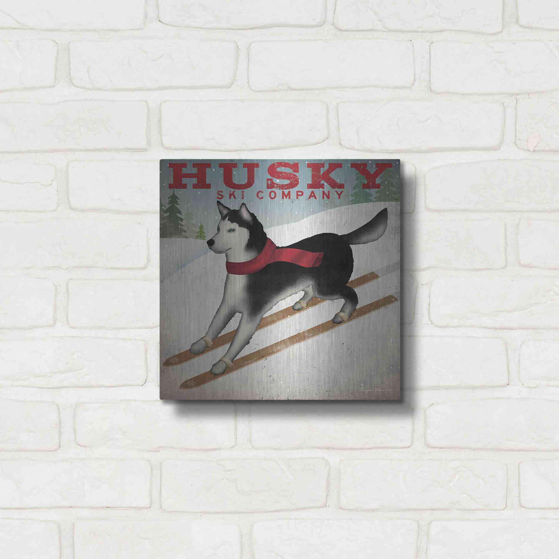 Luxe Metal Art 'Husky Ski Co' by Ryan Fowler, Metal Wall Art,12x12