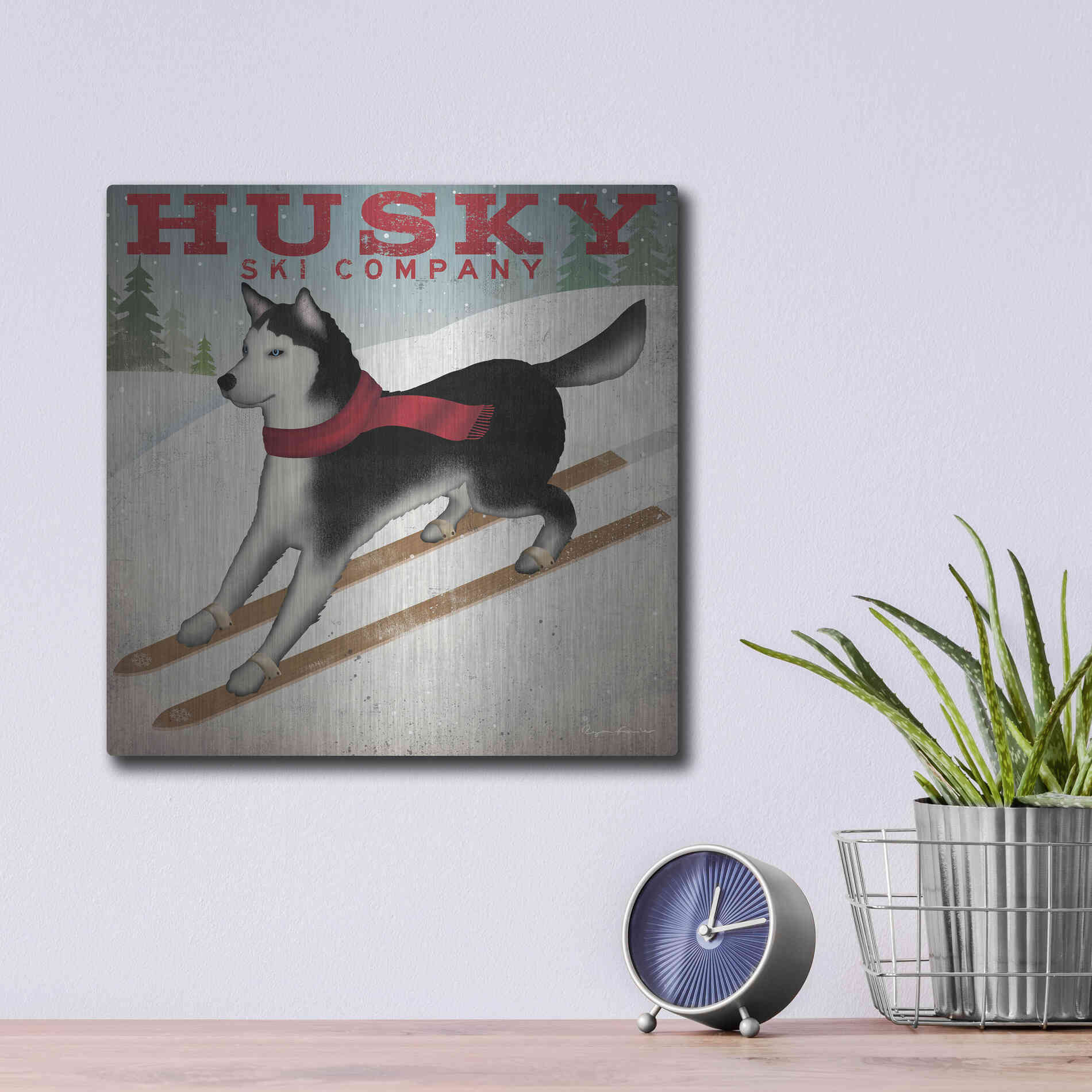 Luxe Metal Art 'Husky Ski Co' by Ryan Fowler, Metal Wall Art,12x12