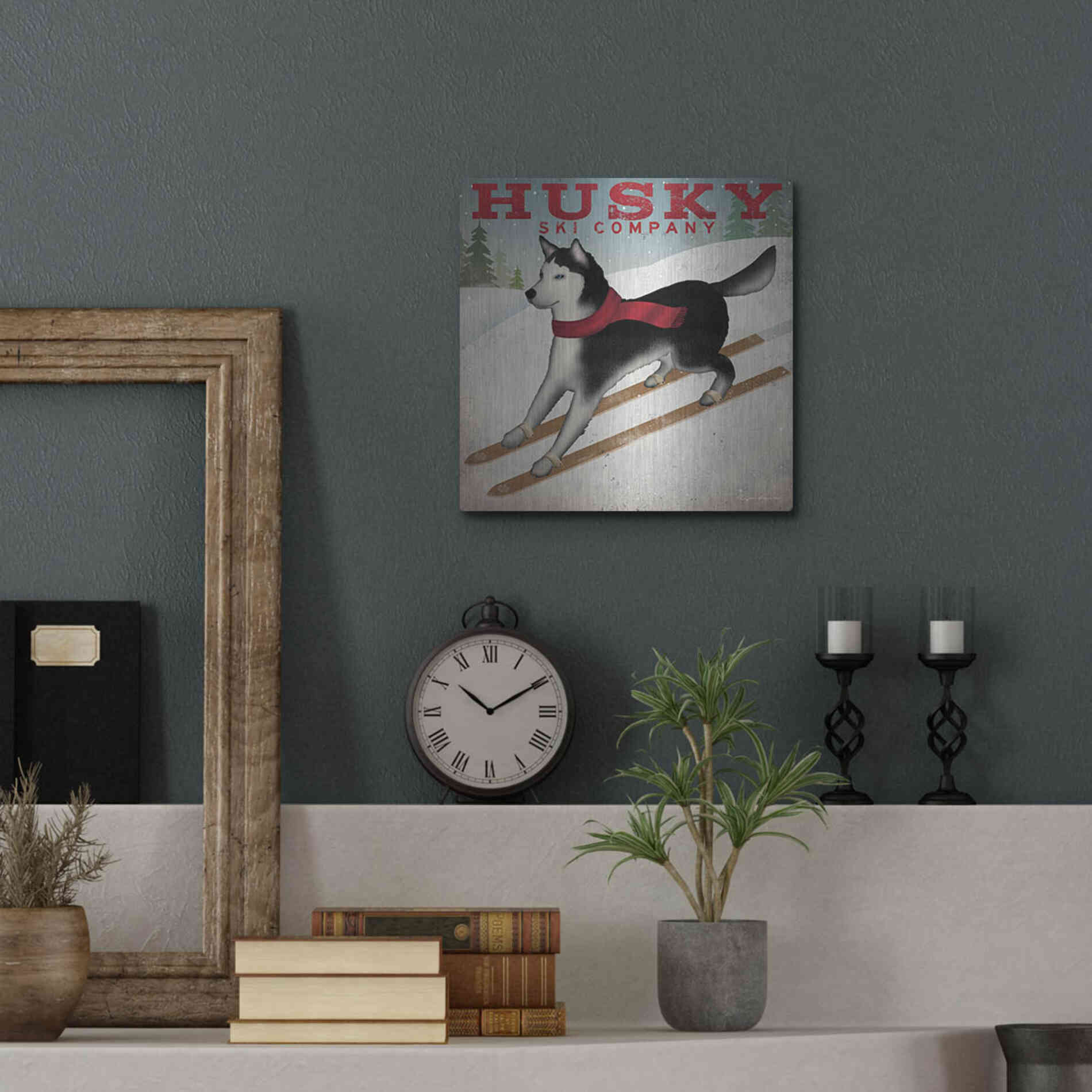 Luxe Metal Art 'Husky Ski Co' by Ryan Fowler, Metal Wall Art,12x12