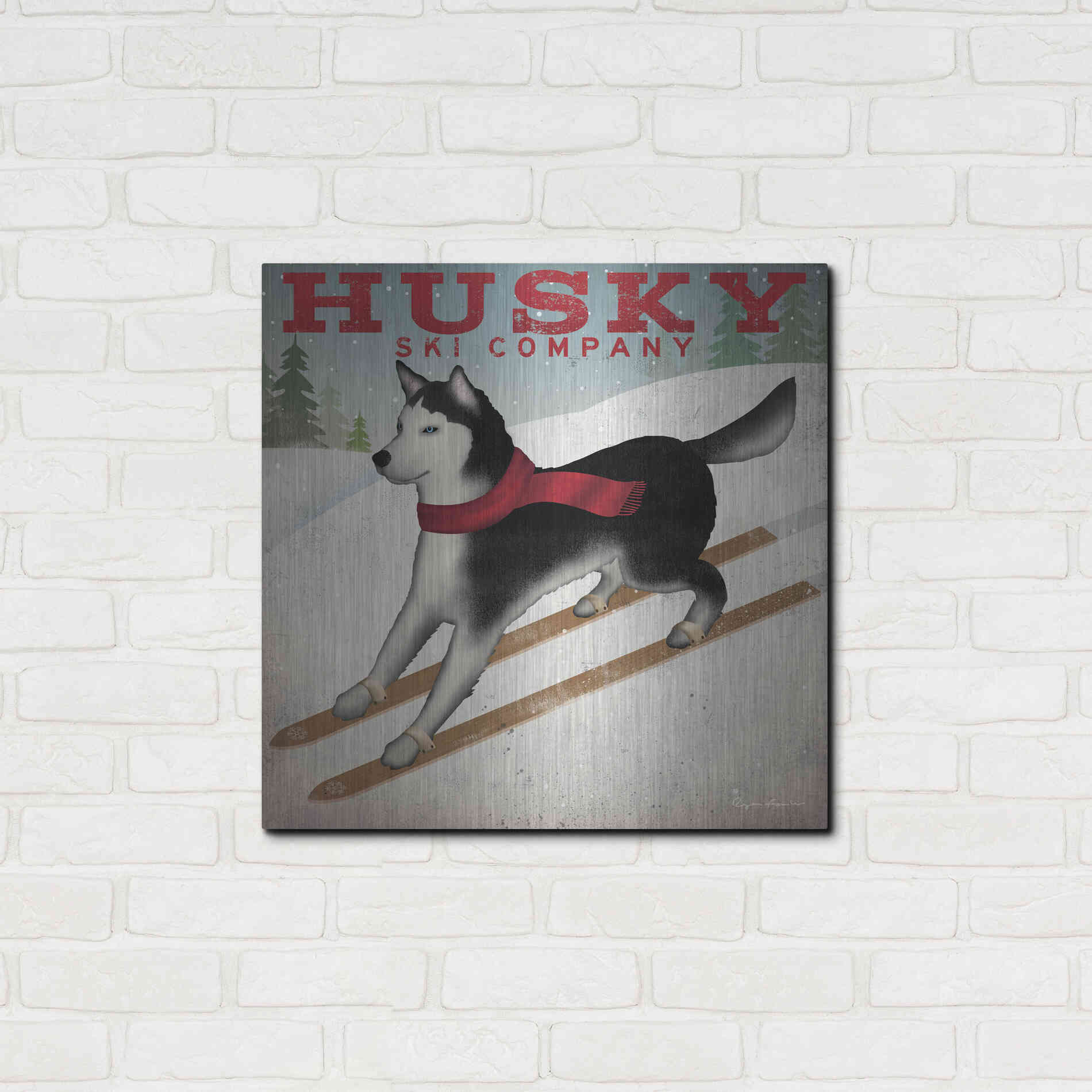 Luxe Metal Art 'Husky Ski Co' by Ryan Fowler, Metal Wall Art,24x24