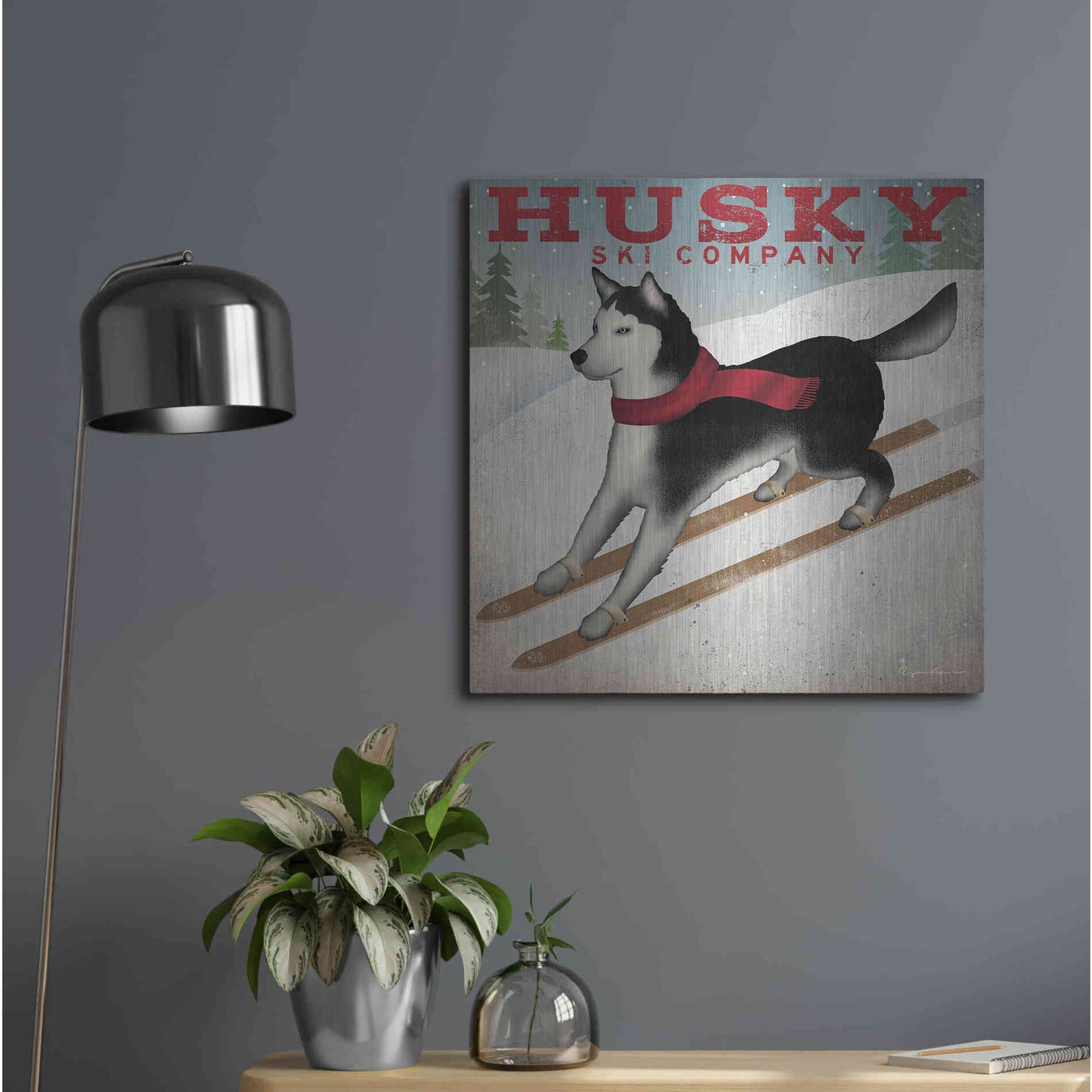 Luxe Metal Art 'Husky Ski Co' by Ryan Fowler, Metal Wall Art,24x24