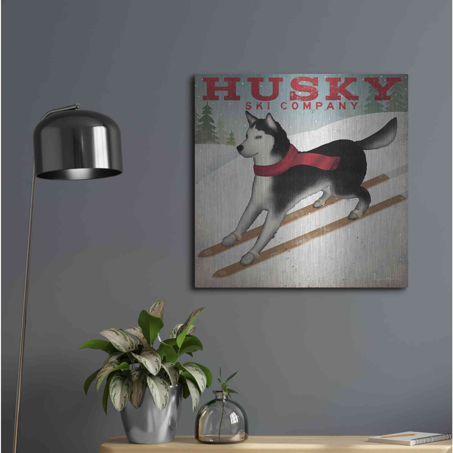 Luxe Metal Art 'Husky Ski Co' by Ryan Fowler, Metal Wall Art,24x24