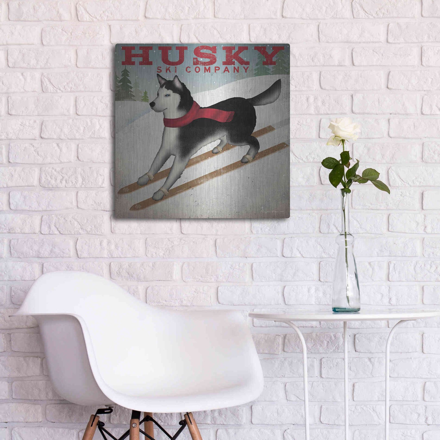 Luxe Metal Art 'Husky Ski Co' by Ryan Fowler, Metal Wall Art,24x24