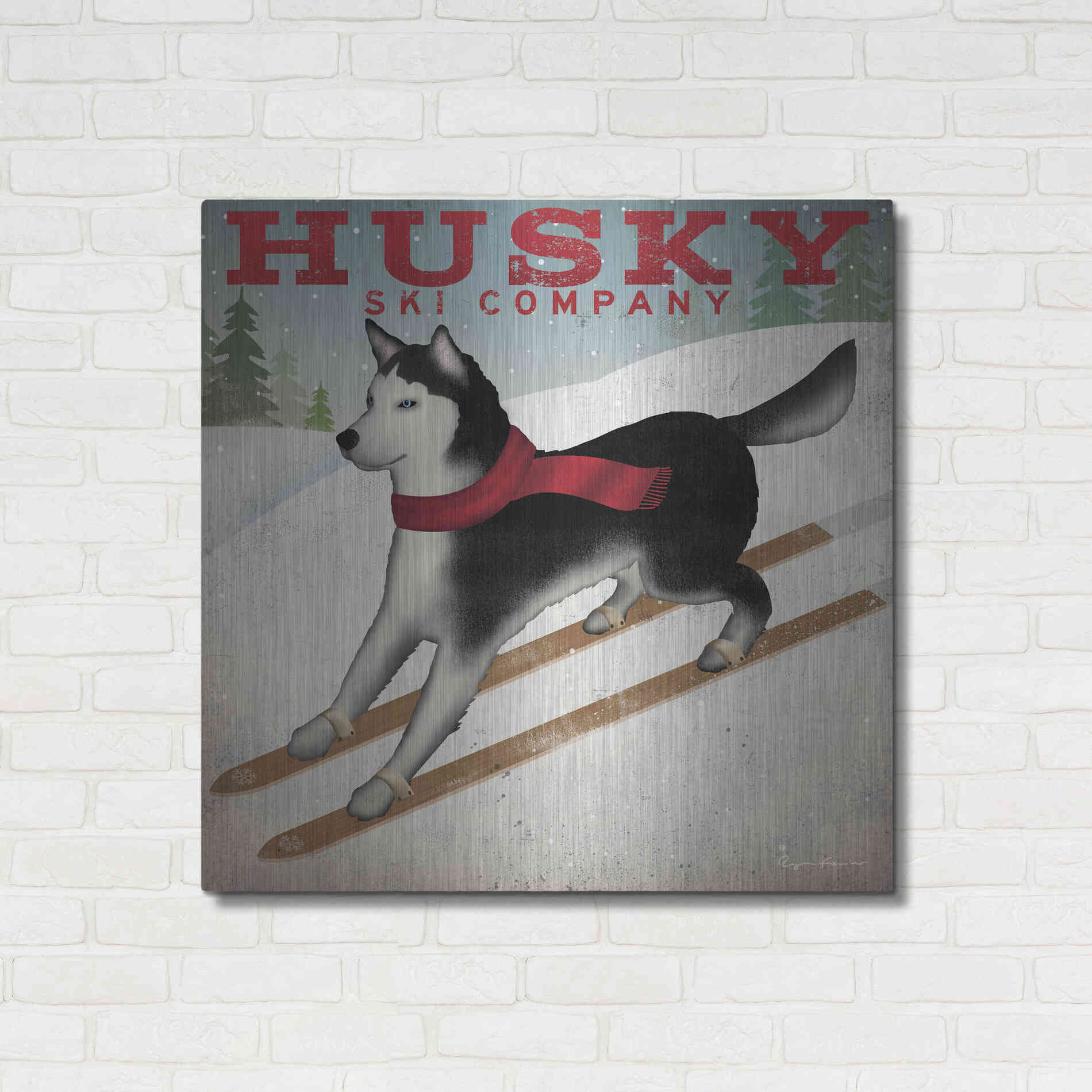 Luxe Metal Art 'Husky Ski Co' by Ryan Fowler, Metal Wall Art,36x36