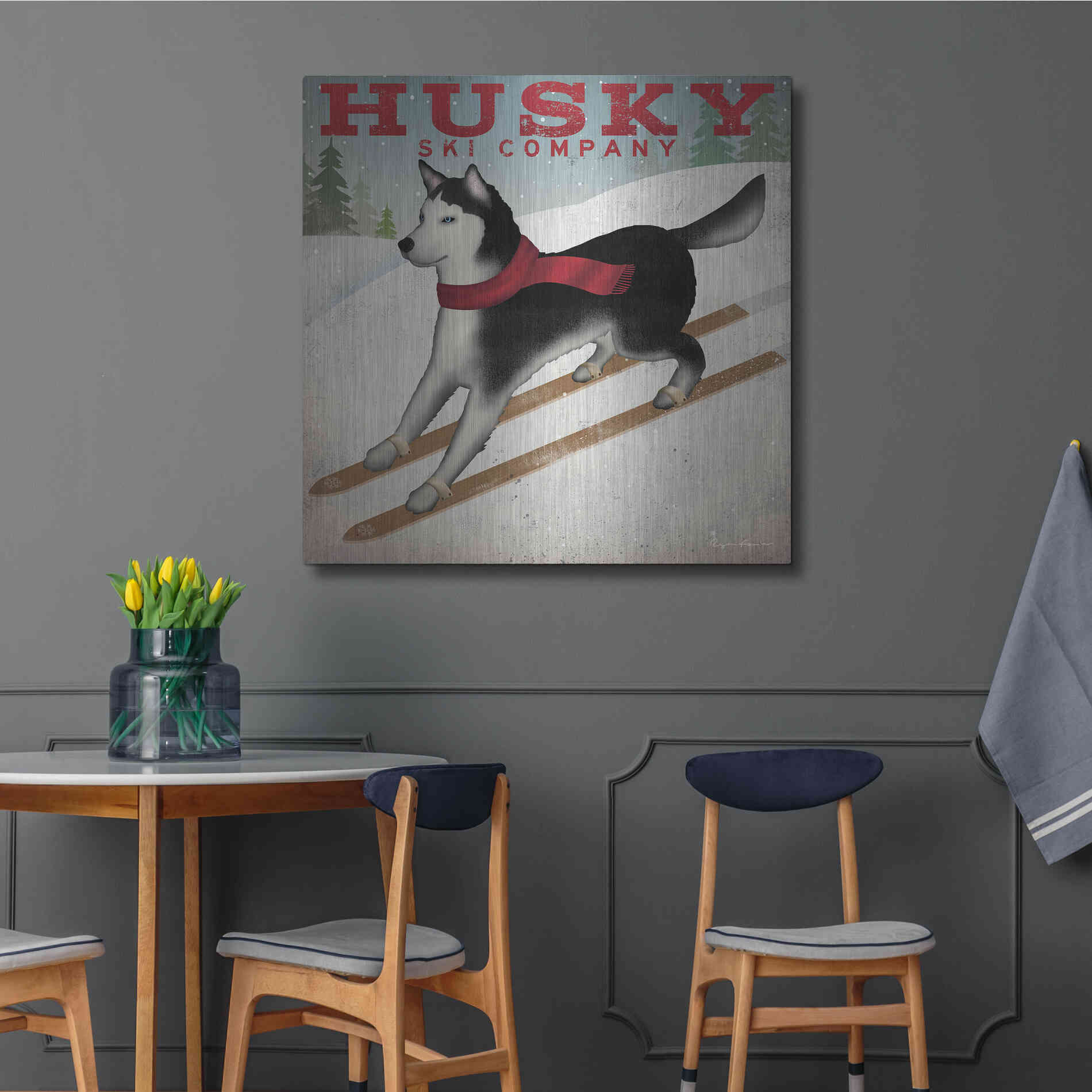 Luxe Metal Art 'Husky Ski Co' by Ryan Fowler, Metal Wall Art,36x36