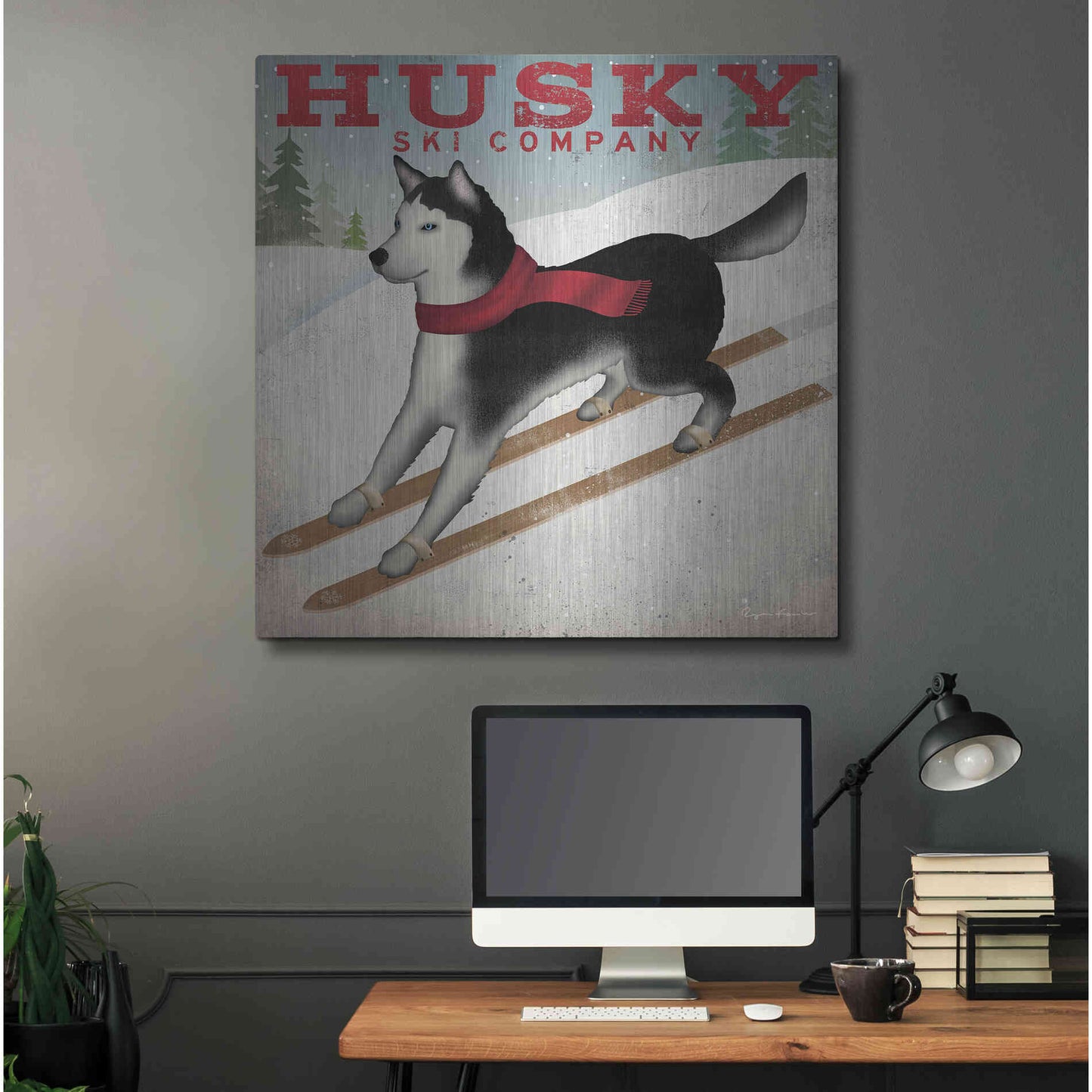 Luxe Metal Art 'Husky Ski Co' by Ryan Fowler, Metal Wall Art,36x36