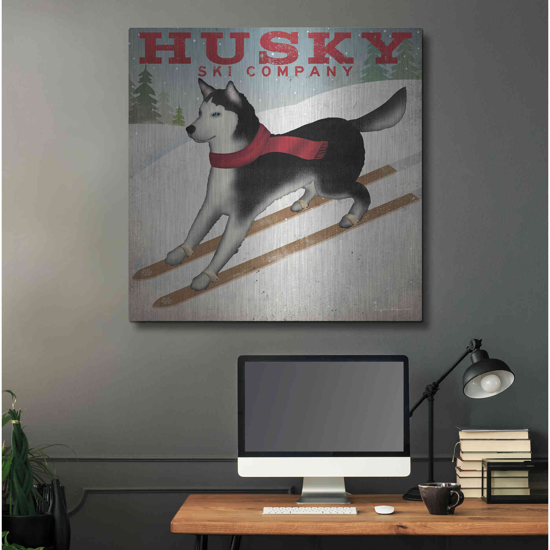 Luxe Metal Art 'Husky Ski Co' by Ryan Fowler, Metal Wall Art,36x36