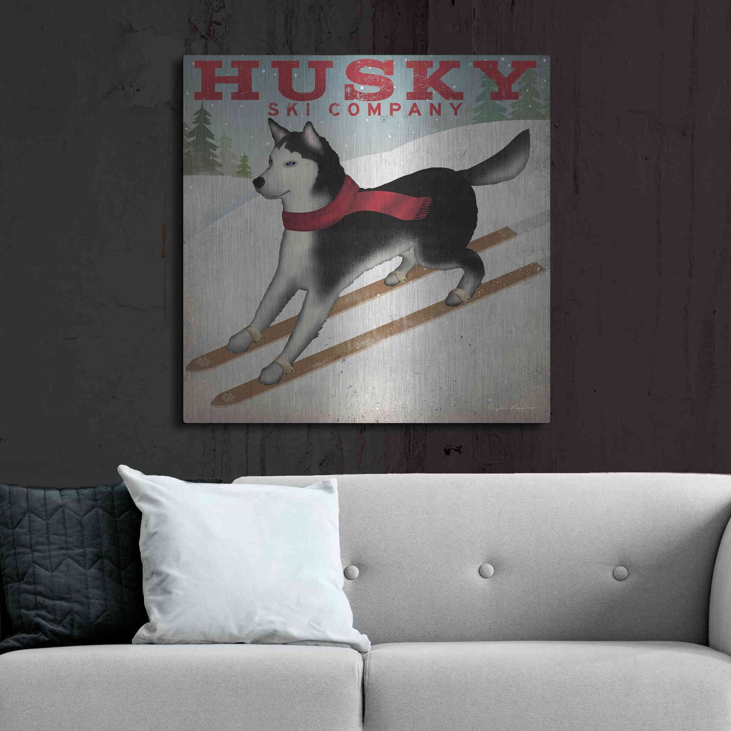 Luxe Metal Art 'Husky Ski Co' by Ryan Fowler, Metal Wall Art,36x36
