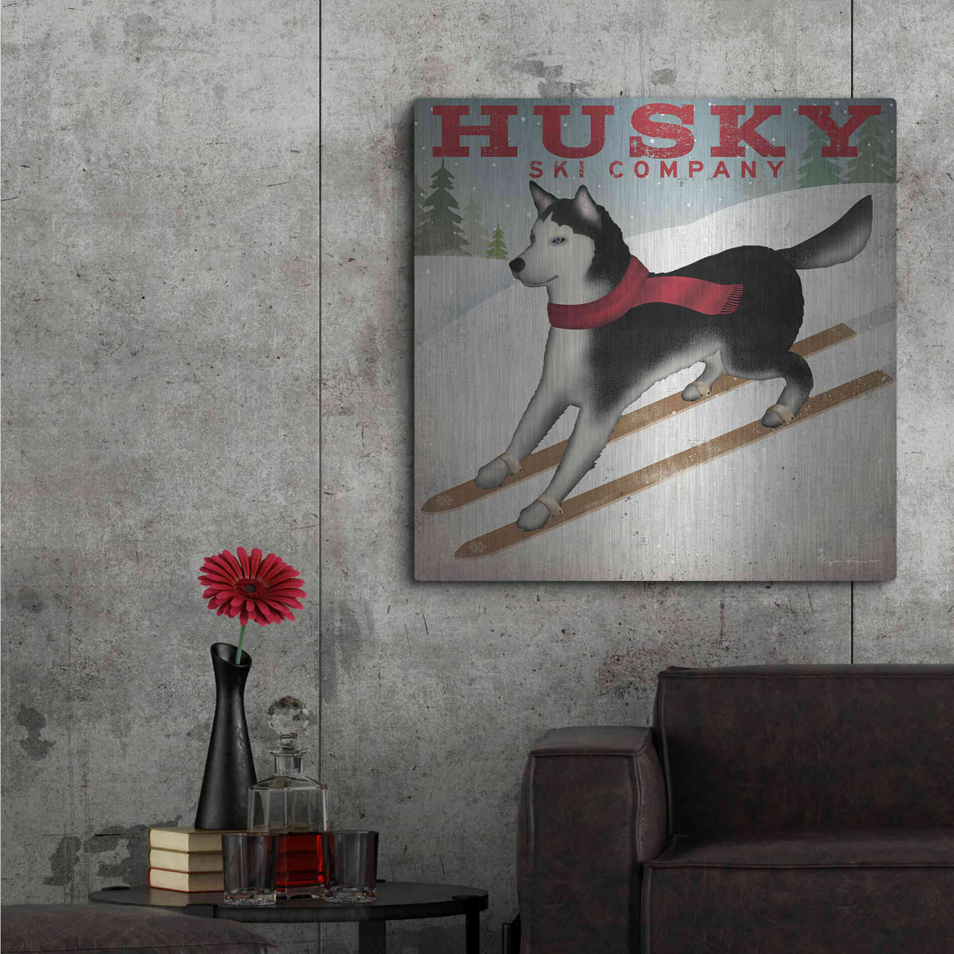 Luxe Metal Art 'Husky Ski Co' by Ryan Fowler, Metal Wall Art,36x36