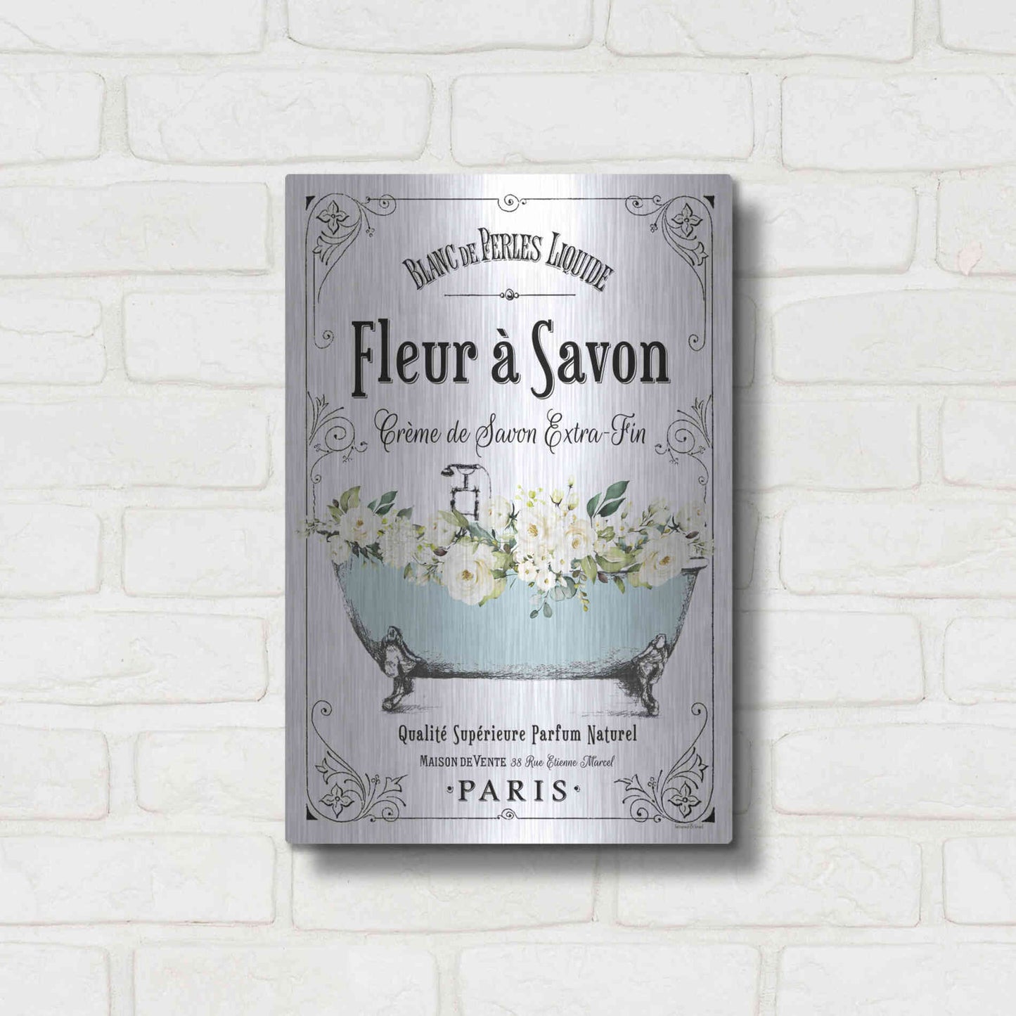 Luxe Metal Art 'French Bathroom Set I' by Lettered & Lined, Metal Wall Art,12x16