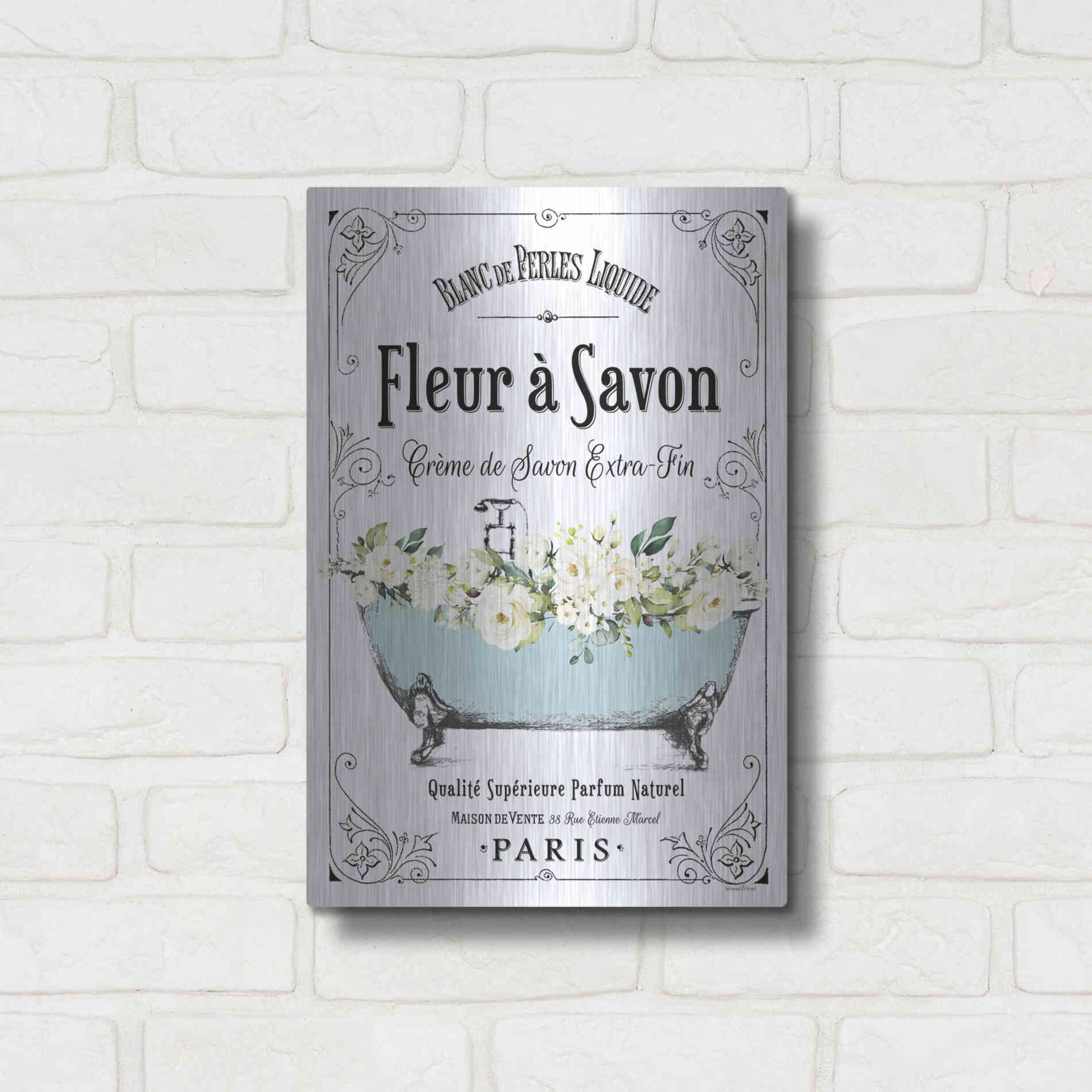 Luxe Metal Art 'French Bathroom Set I' by Lettered & Lined, Metal Wall Art,12x16