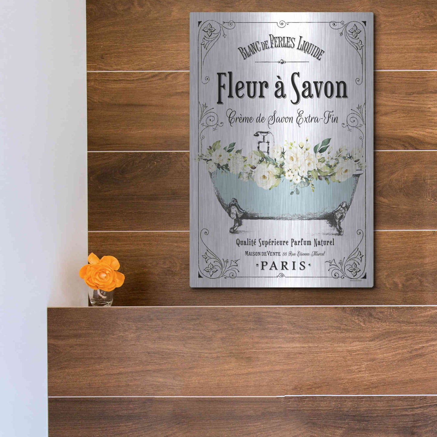 Luxe Metal Art 'French Bathroom Set I' by Lettered & Lined, Metal Wall Art,12x16