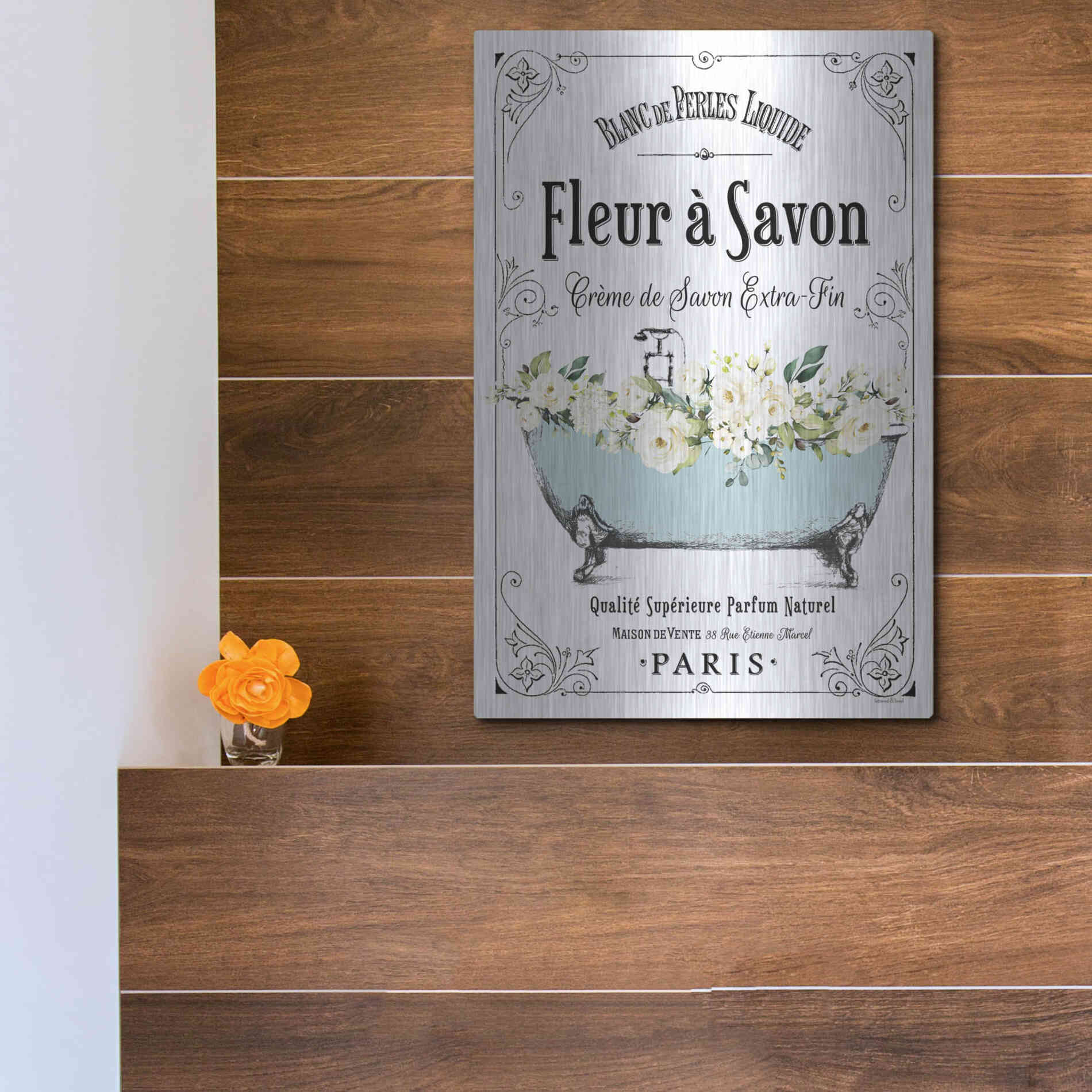 Luxe Metal Art 'French Bathroom Set I' by Lettered & Lined, Metal Wall Art,12x16