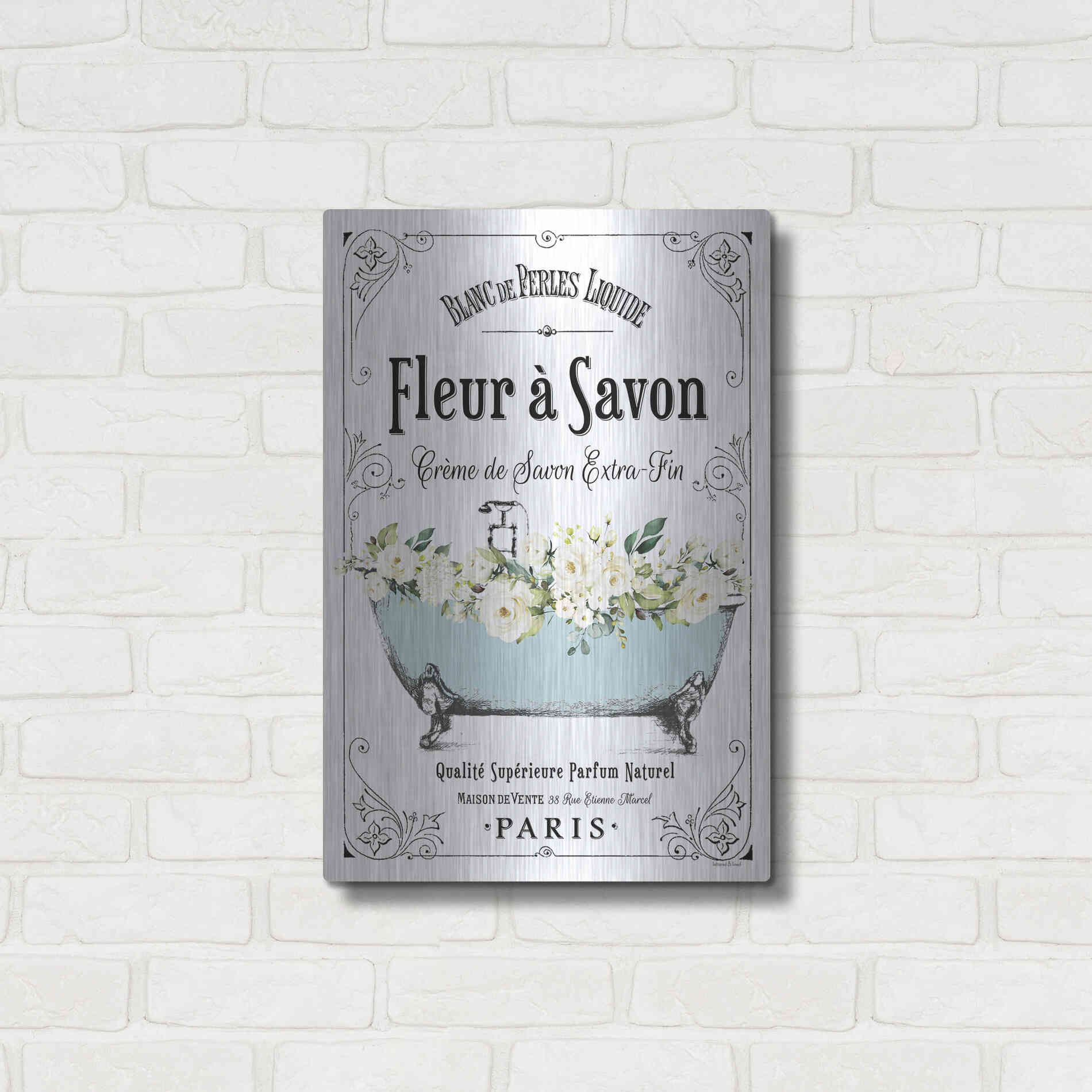 Luxe Metal Art 'French Bathroom Set I' by Lettered & Lined, Metal Wall Art,16x24