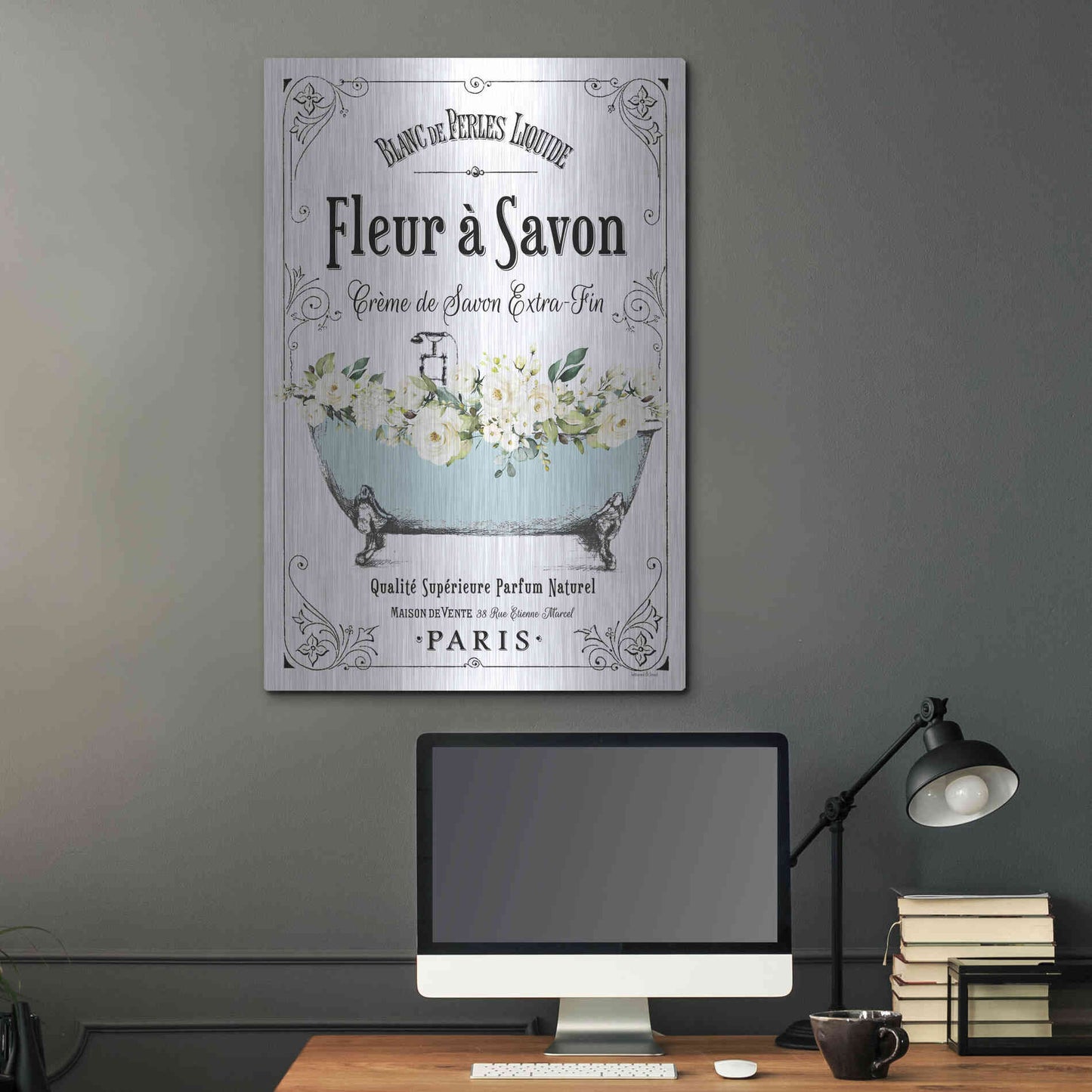 Luxe Metal Art 'French Bathroom Set I' by Lettered & Lined, Metal Wall Art,24x36
