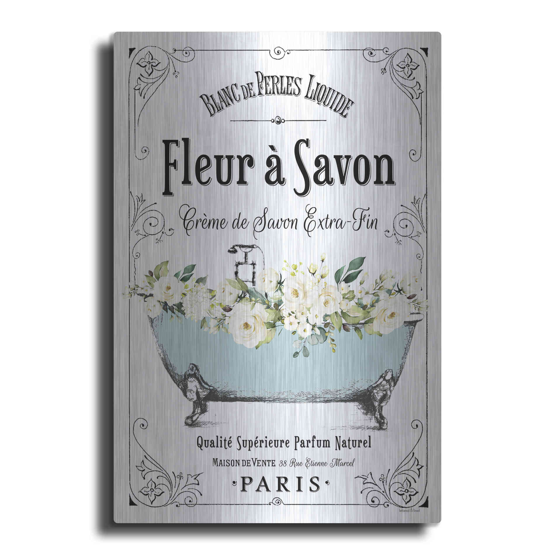 Luxe Metal Art 'French Bathroom Set I' by Lettered & Lined, Metal Wall Art