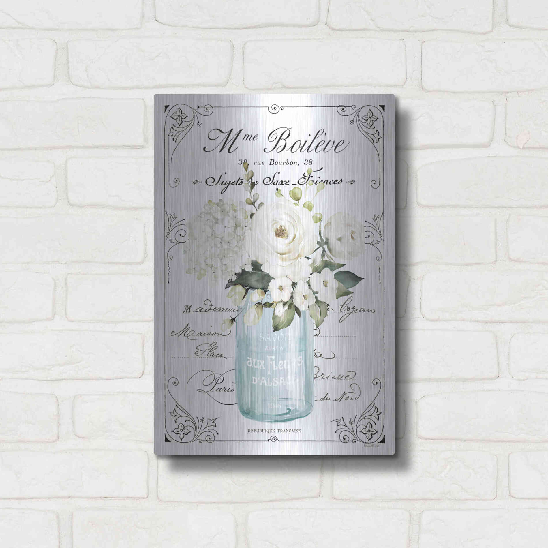 Luxe Metal Art 'French Bathroom Set II' by Lettered & Lined, Metal Wall Art,12x16