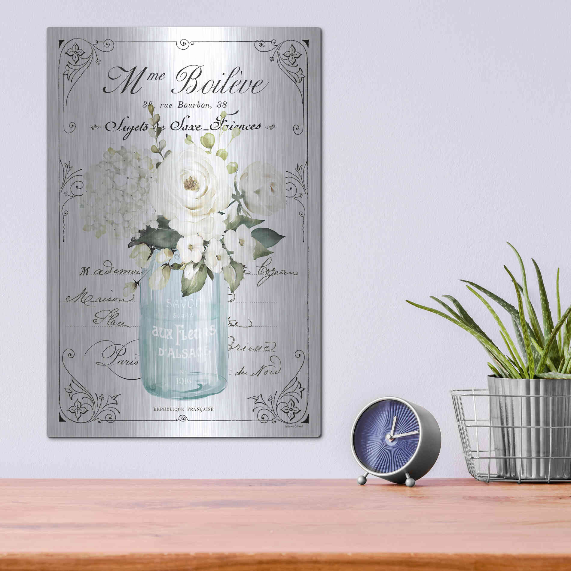 Luxe Metal Art 'French Bathroom Set II' by Lettered & Lined, Metal Wall Art,12x16