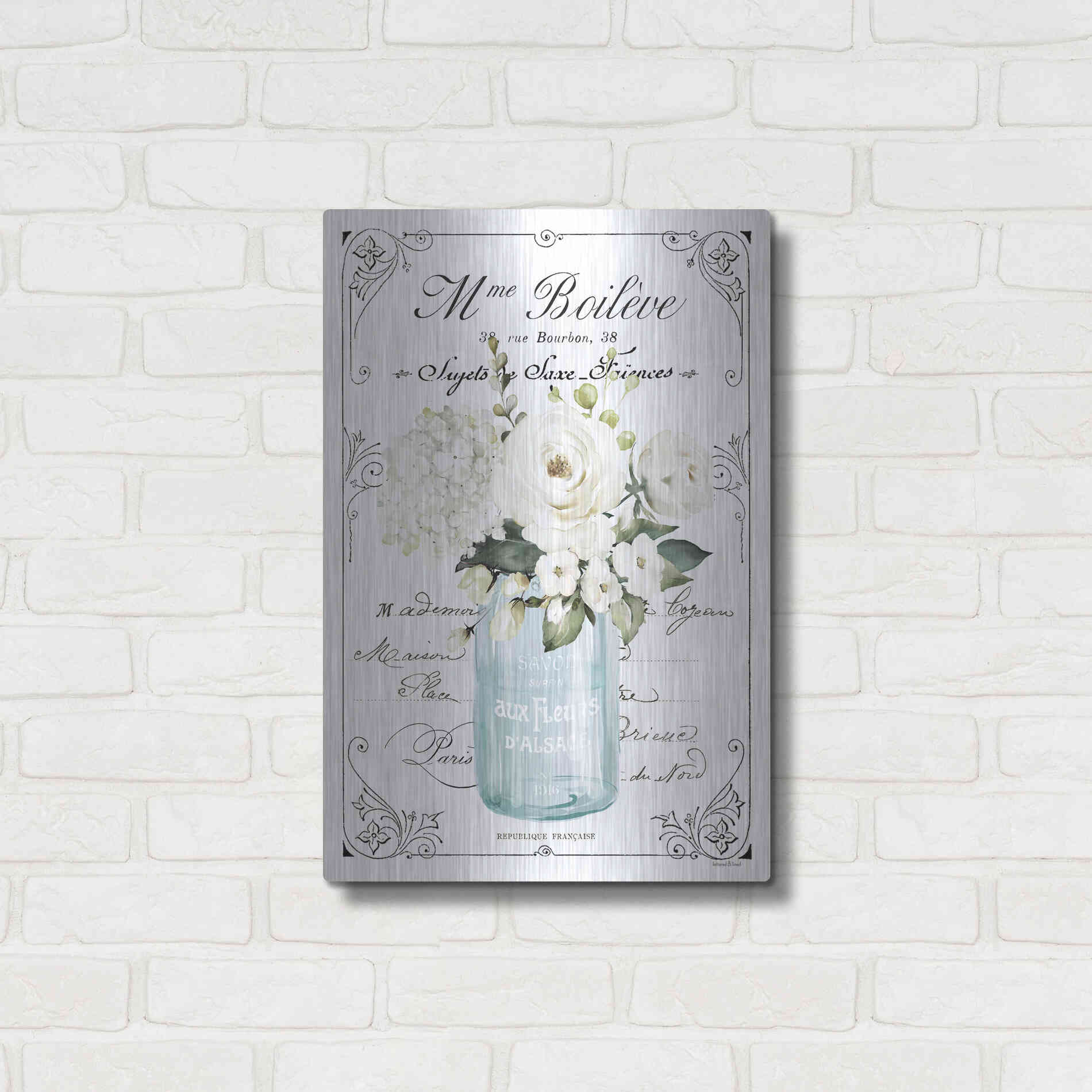 Luxe Metal Art 'French Bathroom Set II' by Lettered & Lined, Metal Wall Art,16x24