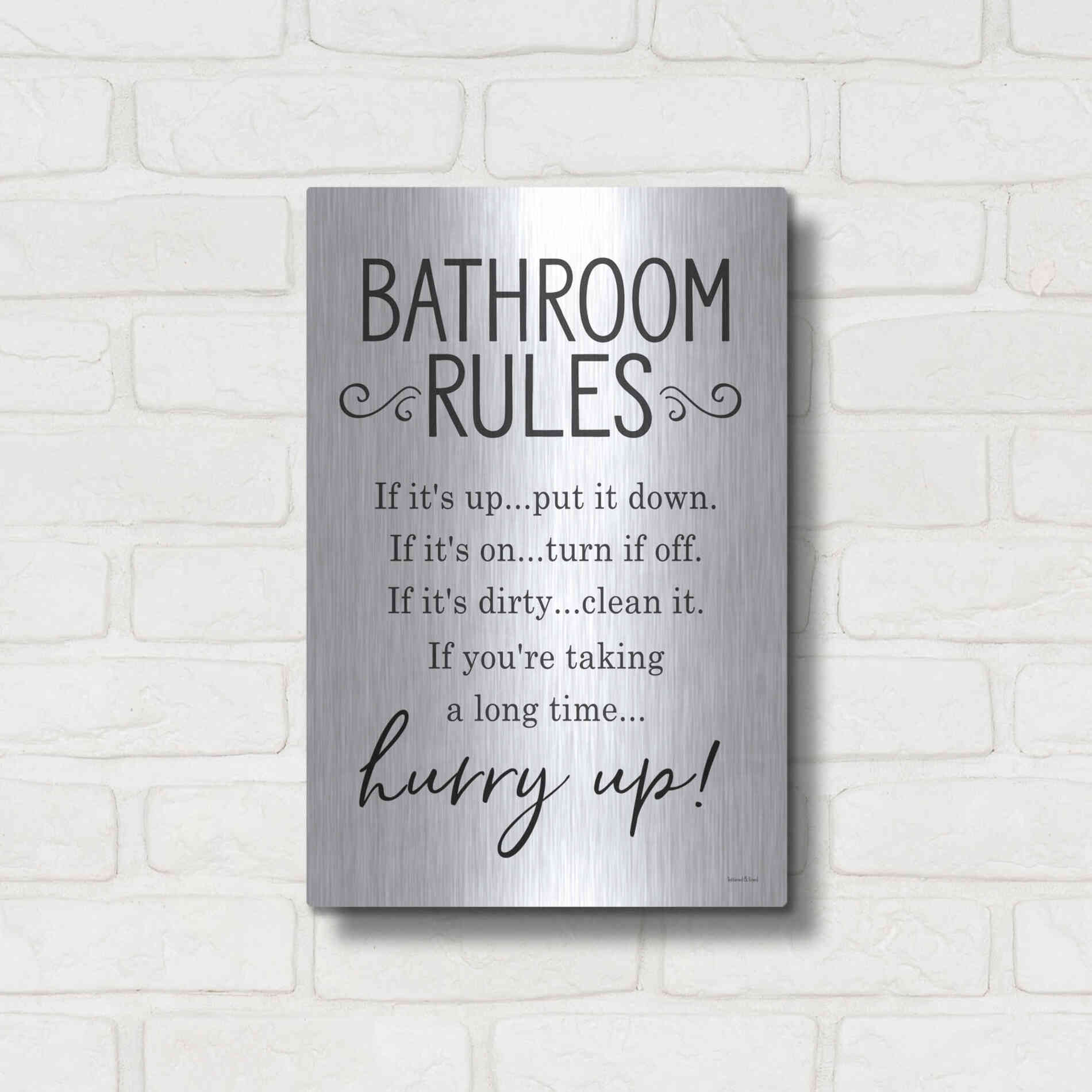 Luxe Metal Art 'Bathroom Rules' by Lettered & Lined, Metal Wall Art,12x16