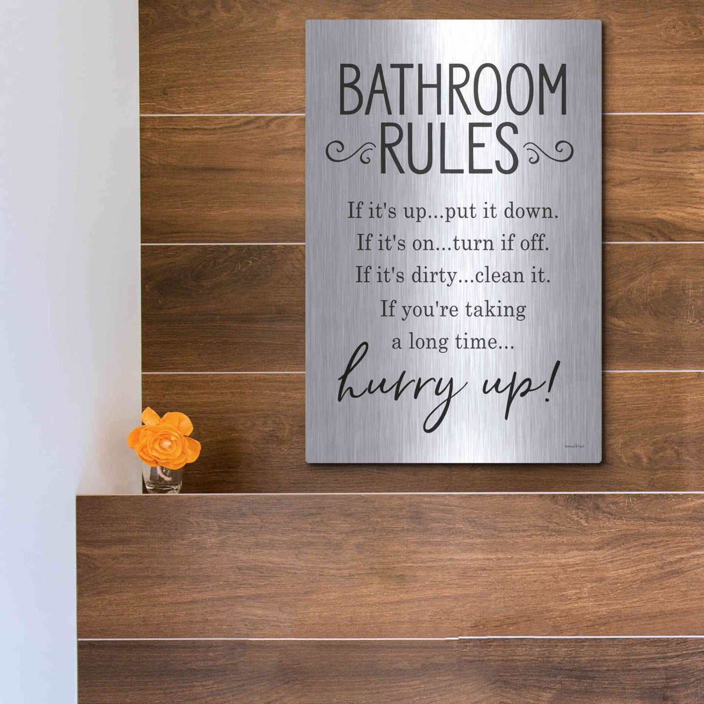 Luxe Metal Art 'Bathroom Rules' by Lettered & Lined, Metal Wall Art,12x16