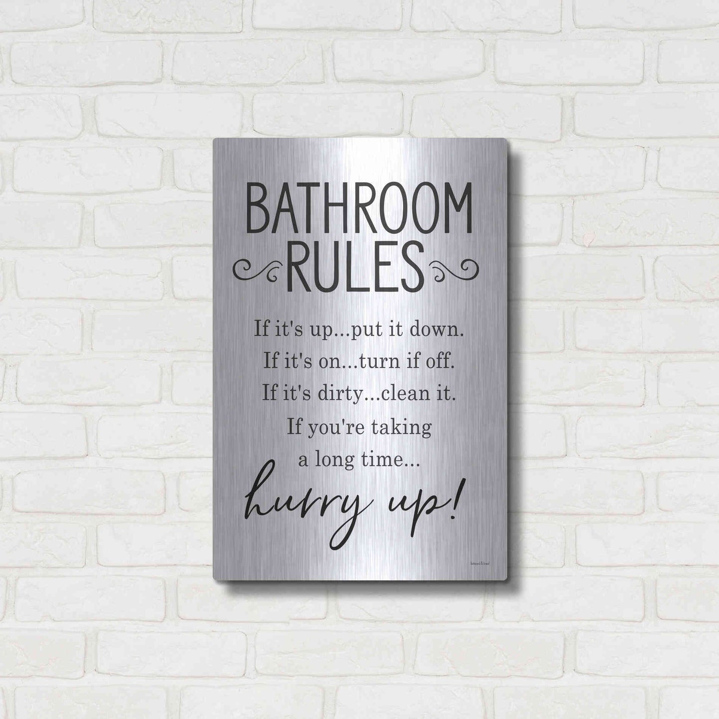 Luxe Metal Art 'Bathroom Rules' by Lettered & Lined, Metal Wall Art,16x24