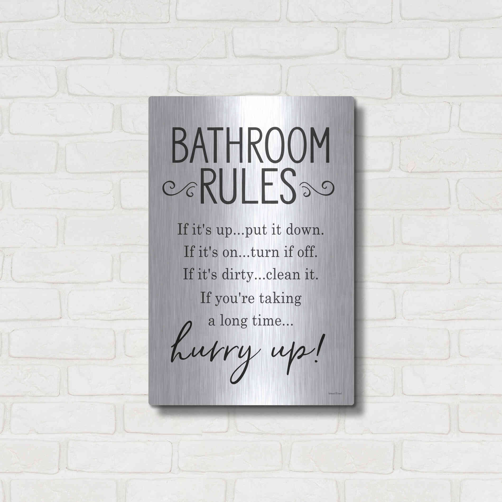 Luxe Metal Art 'Bathroom Rules' by Lettered & Lined, Metal Wall Art,16x24