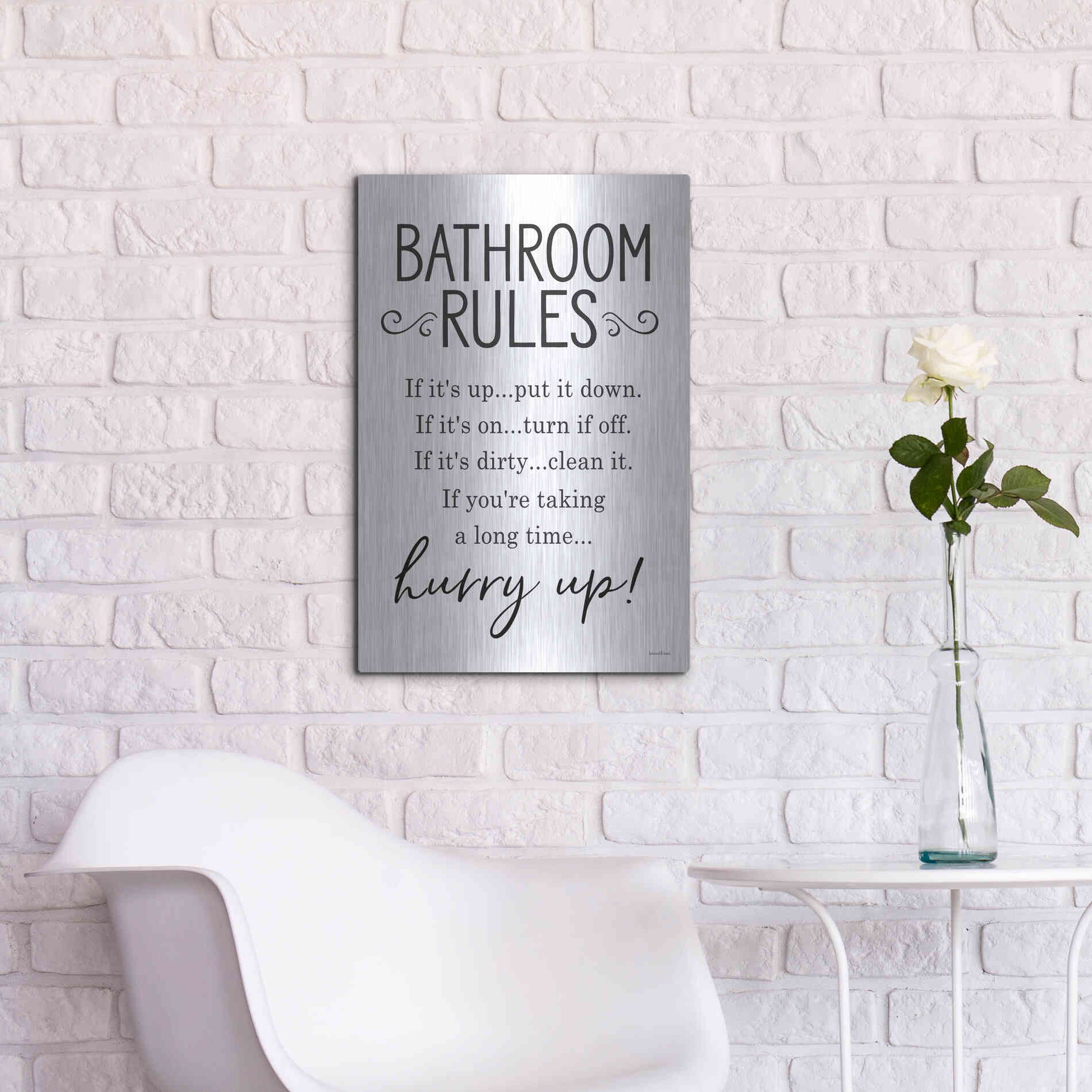 Luxe Metal Art 'Bathroom Rules' by Lettered & Lined, Metal Wall Art,16x24