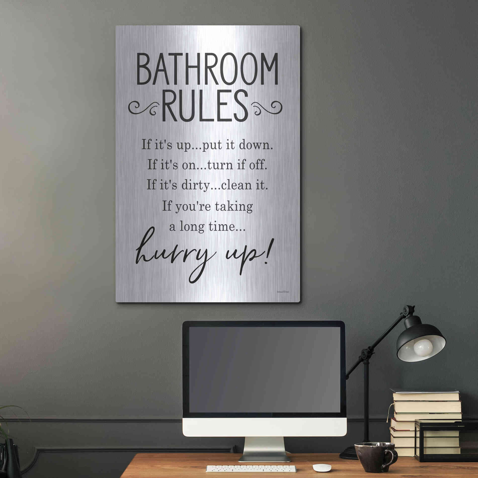 Luxe Metal Art 'Bathroom Rules' by Lettered & Lined, Metal Wall Art,24x36