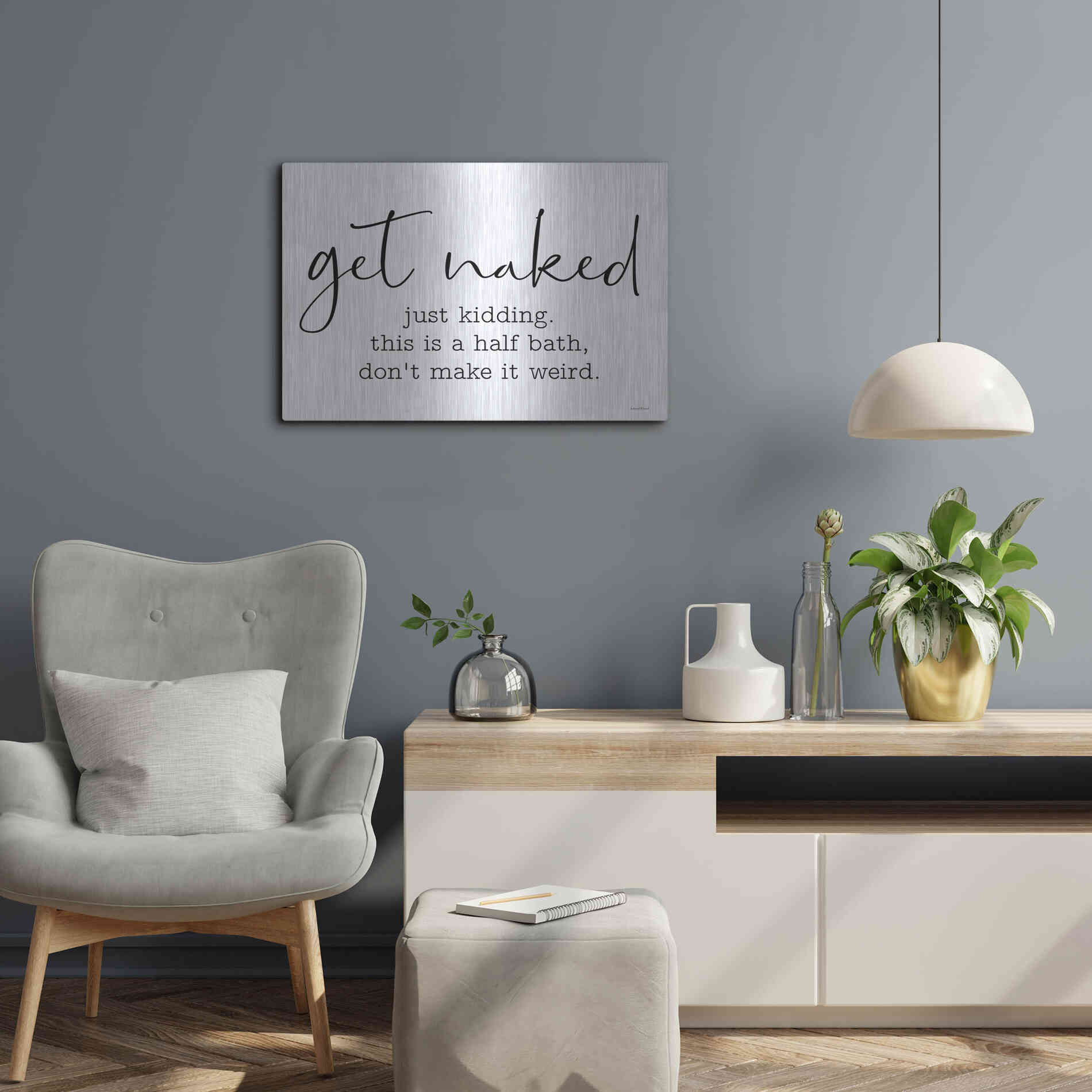 Luxe Metal Art 'Get Naked' by Lettered & Lined, Metal Wall Art,24x16