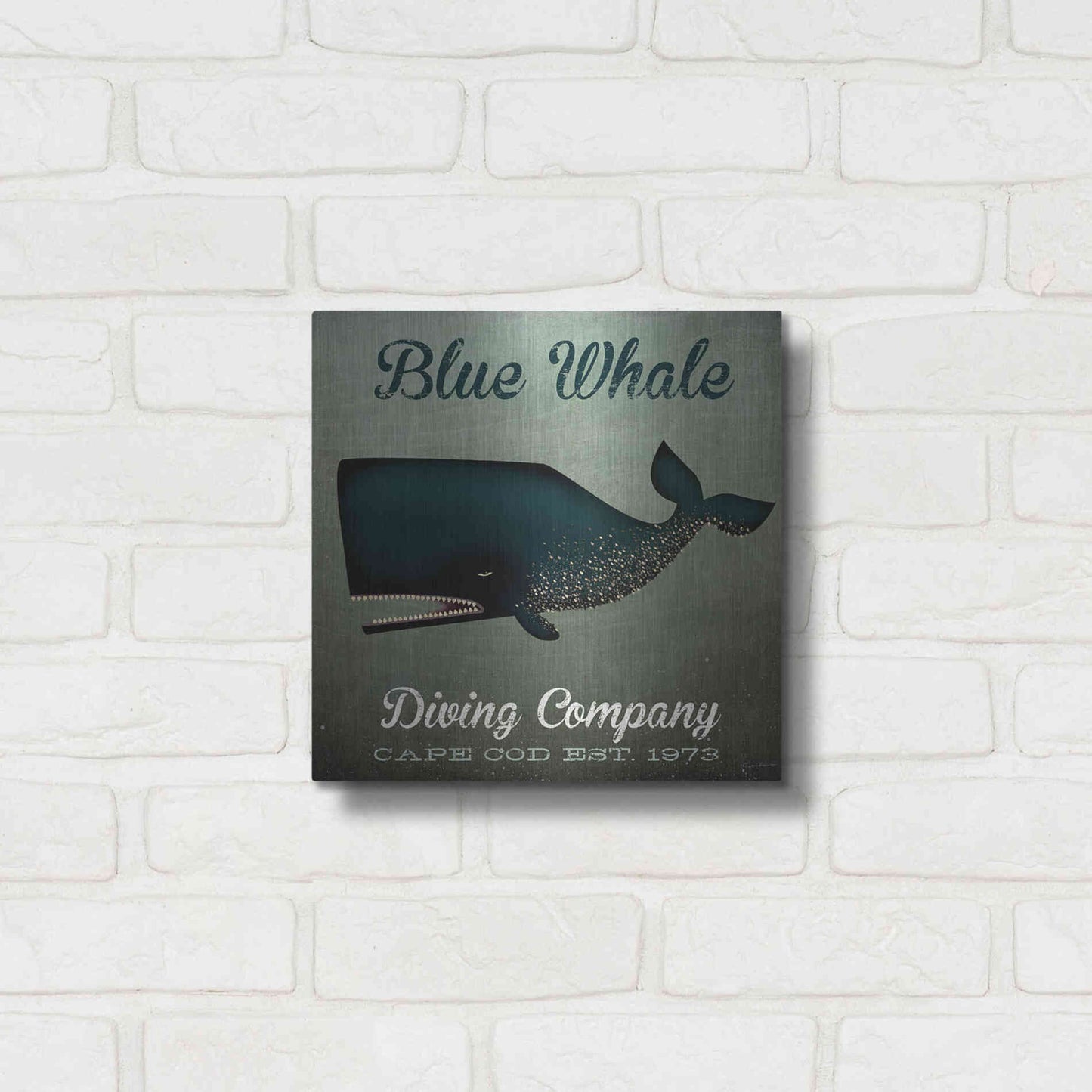 Luxe Metal Art 'Barnacle Whale Diving Co' by Ryan Fowler, Metal Wall Art,12x12