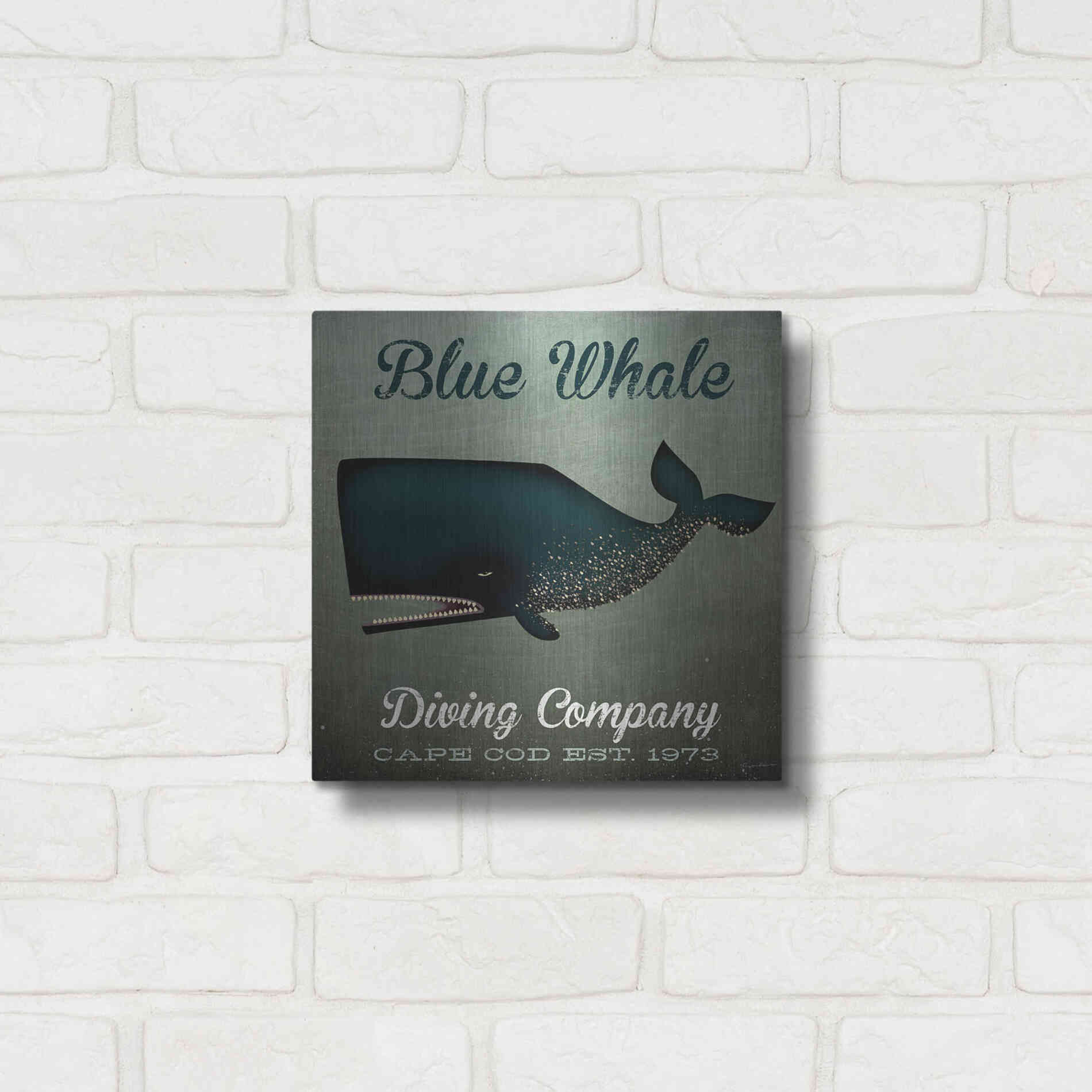 Luxe Metal Art 'Barnacle Whale Diving Co' by Ryan Fowler, Metal Wall Art,12x12