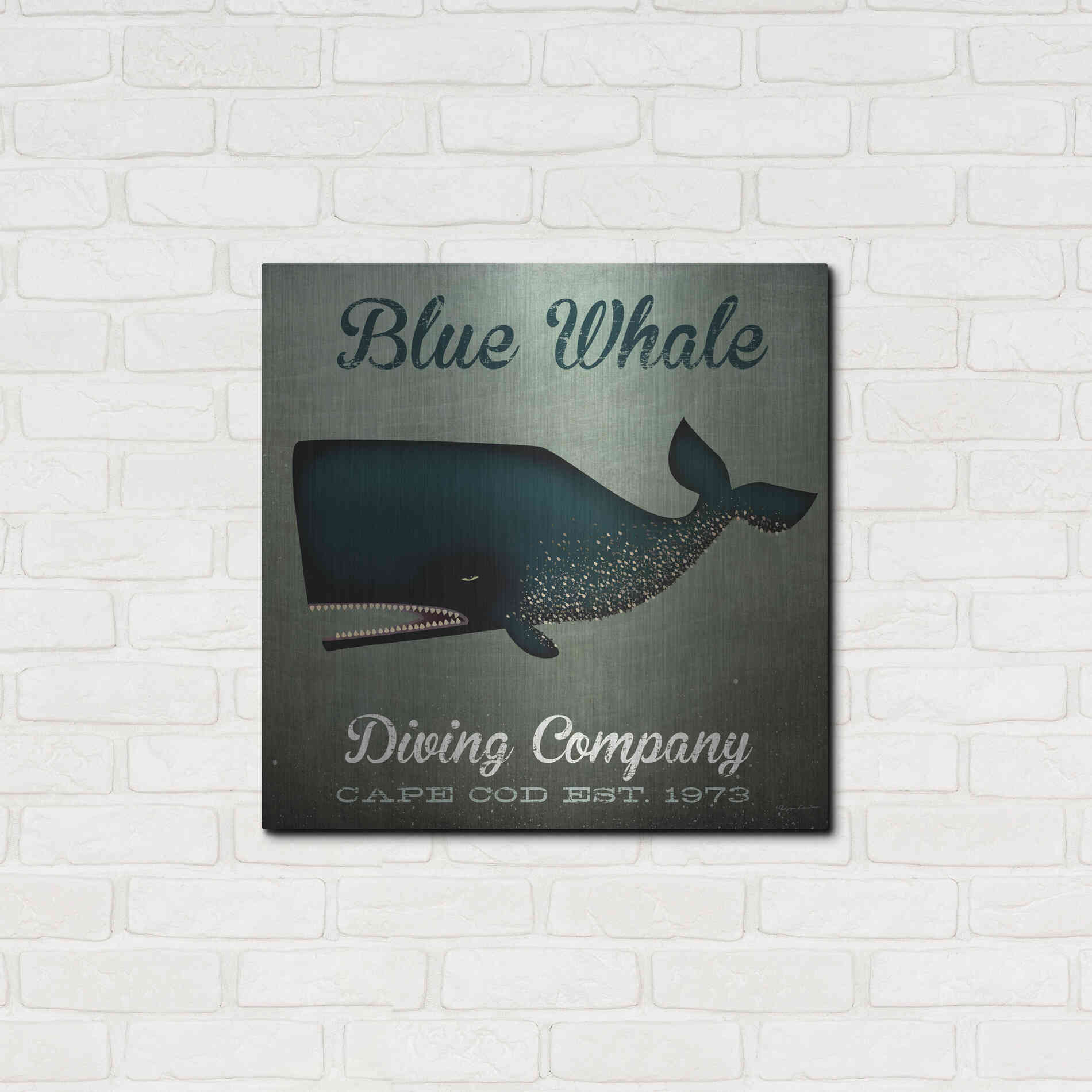 Luxe Metal Art 'Barnacle Whale Diving Co' by Ryan Fowler, Metal Wall Art,24x24