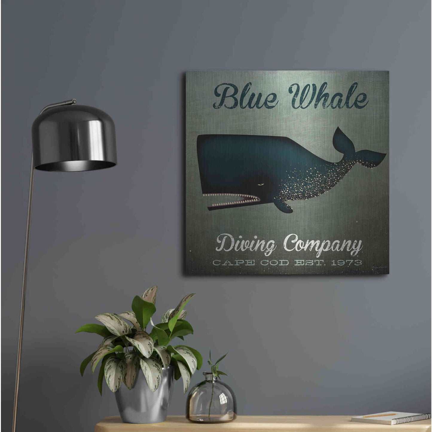 Luxe Metal Art 'Barnacle Whale Diving Co' by Ryan Fowler, Metal Wall Art,24x24