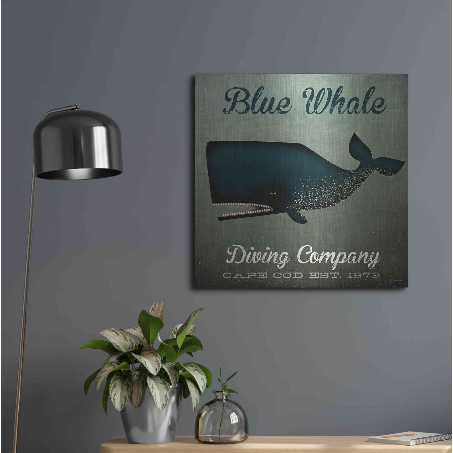 Luxe Metal Art 'Barnacle Whale Diving Co' by Ryan Fowler, Metal Wall Art,24x24