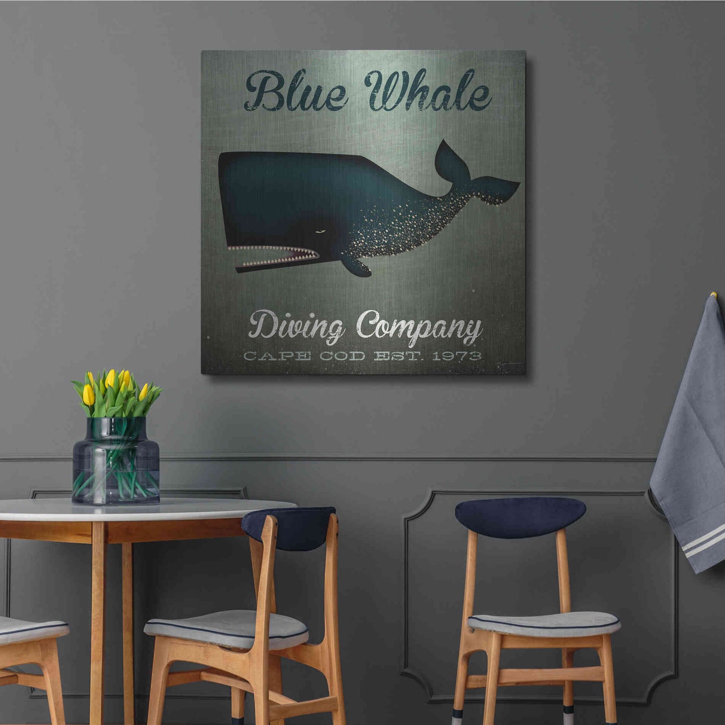 Luxe Metal Art 'Barnacle Whale Diving Co' by Ryan Fowler, Metal Wall Art,36x36