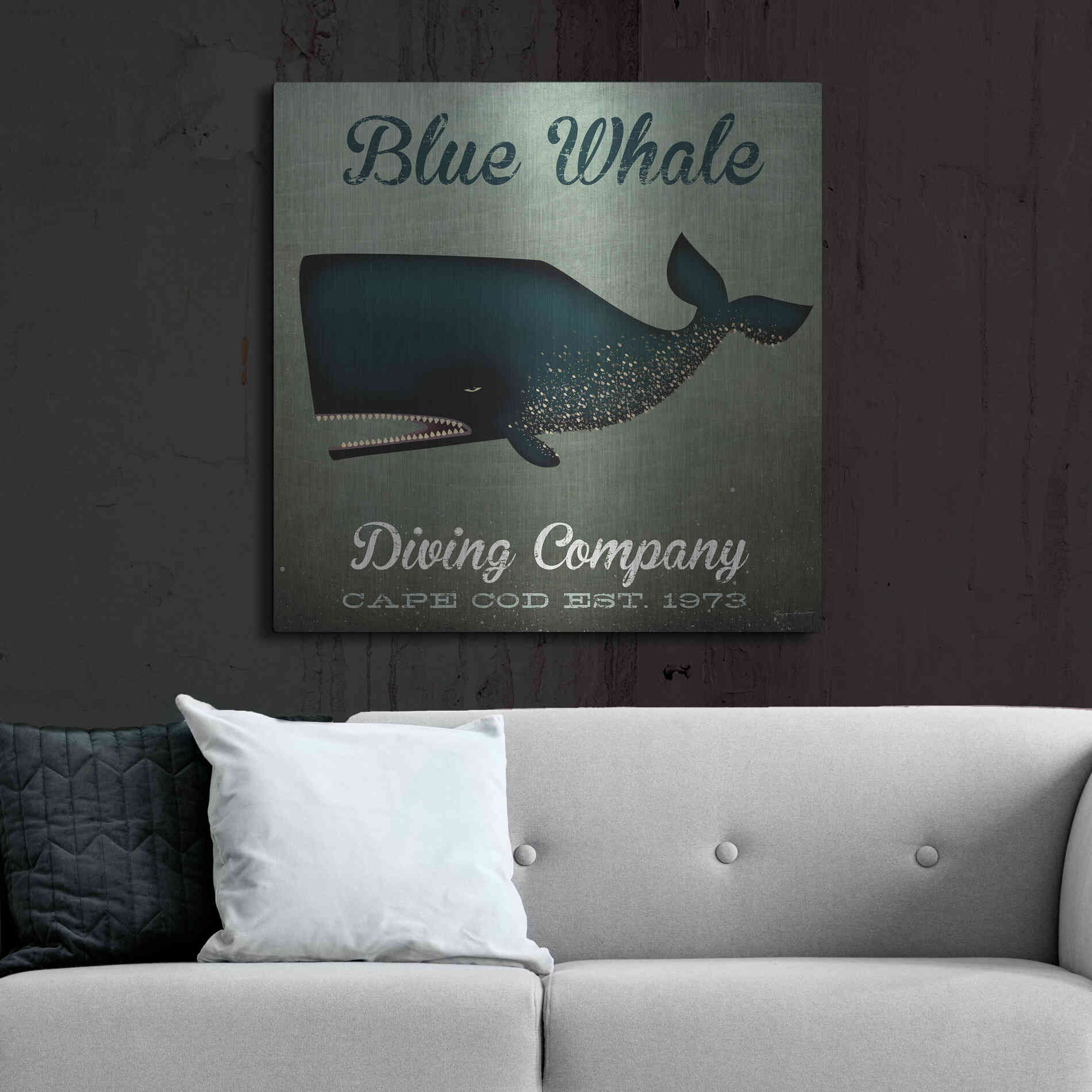 Luxe Metal Art 'Barnacle Whale Diving Co' by Ryan Fowler, Metal Wall Art,36x36