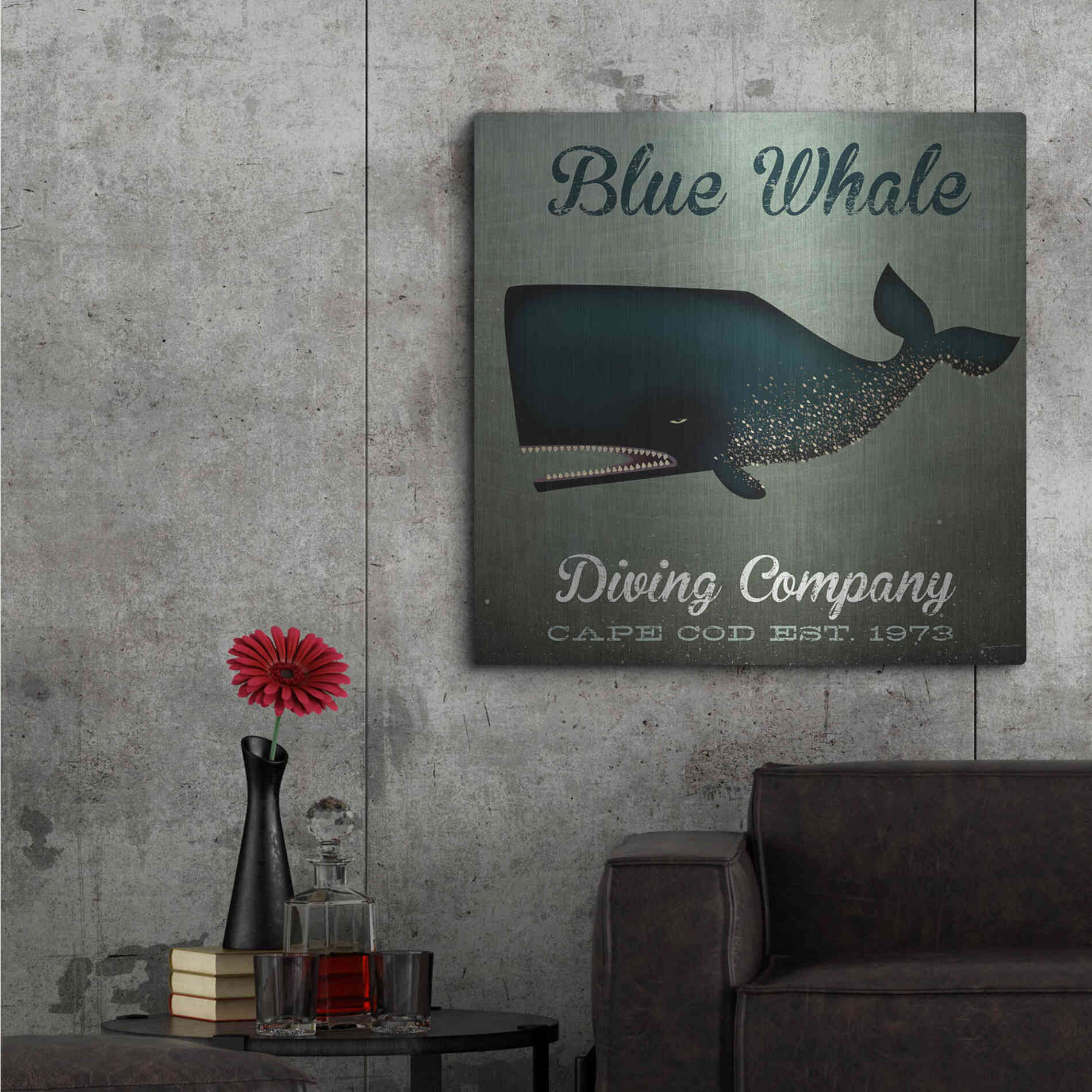 Luxe Metal Art 'Barnacle Whale Diving Co' by Ryan Fowler, Metal Wall Art,36x36