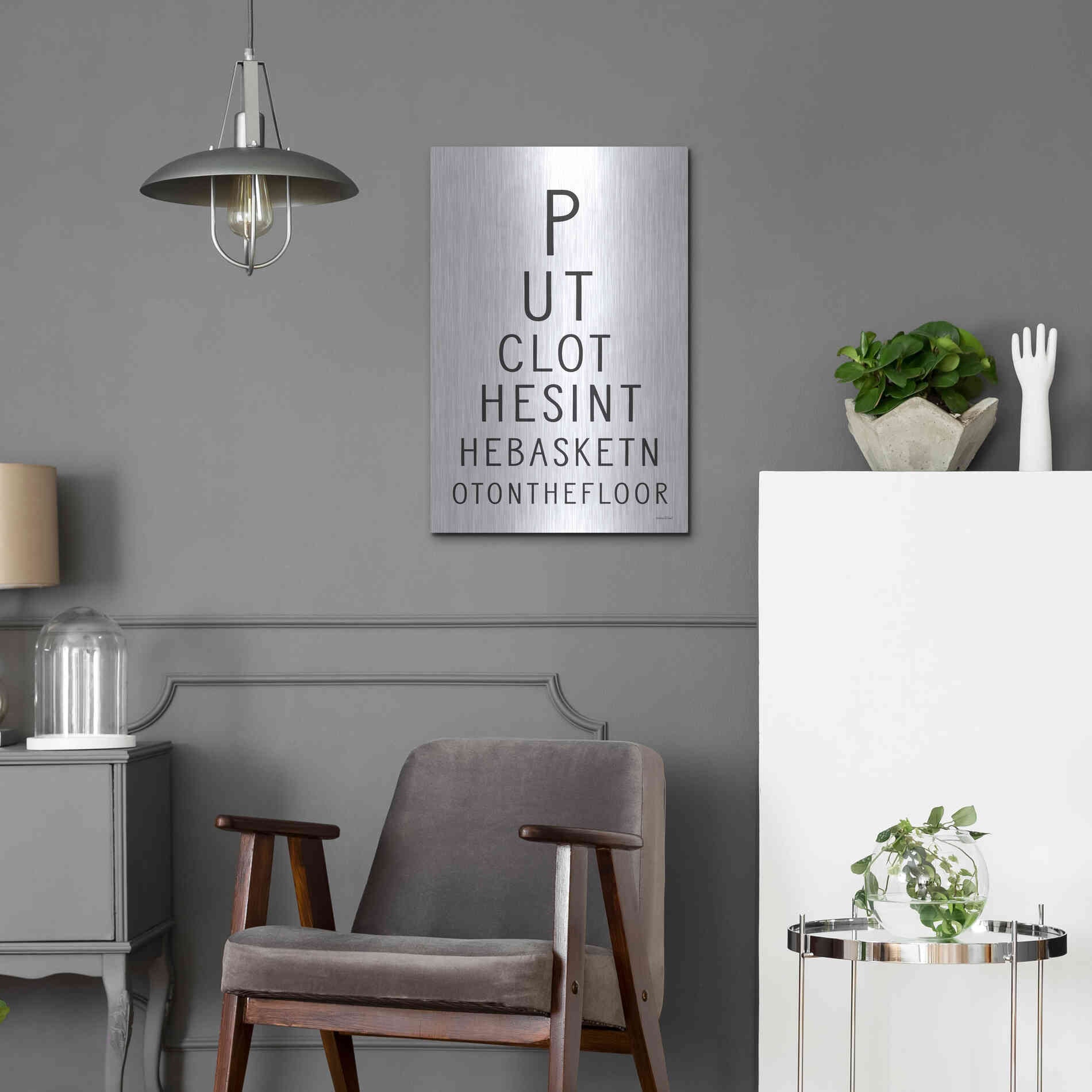 Luxe Metal Art 'Put Clothes in the Basket' by Lettered & Lined, Metal Wall Art,16x24
